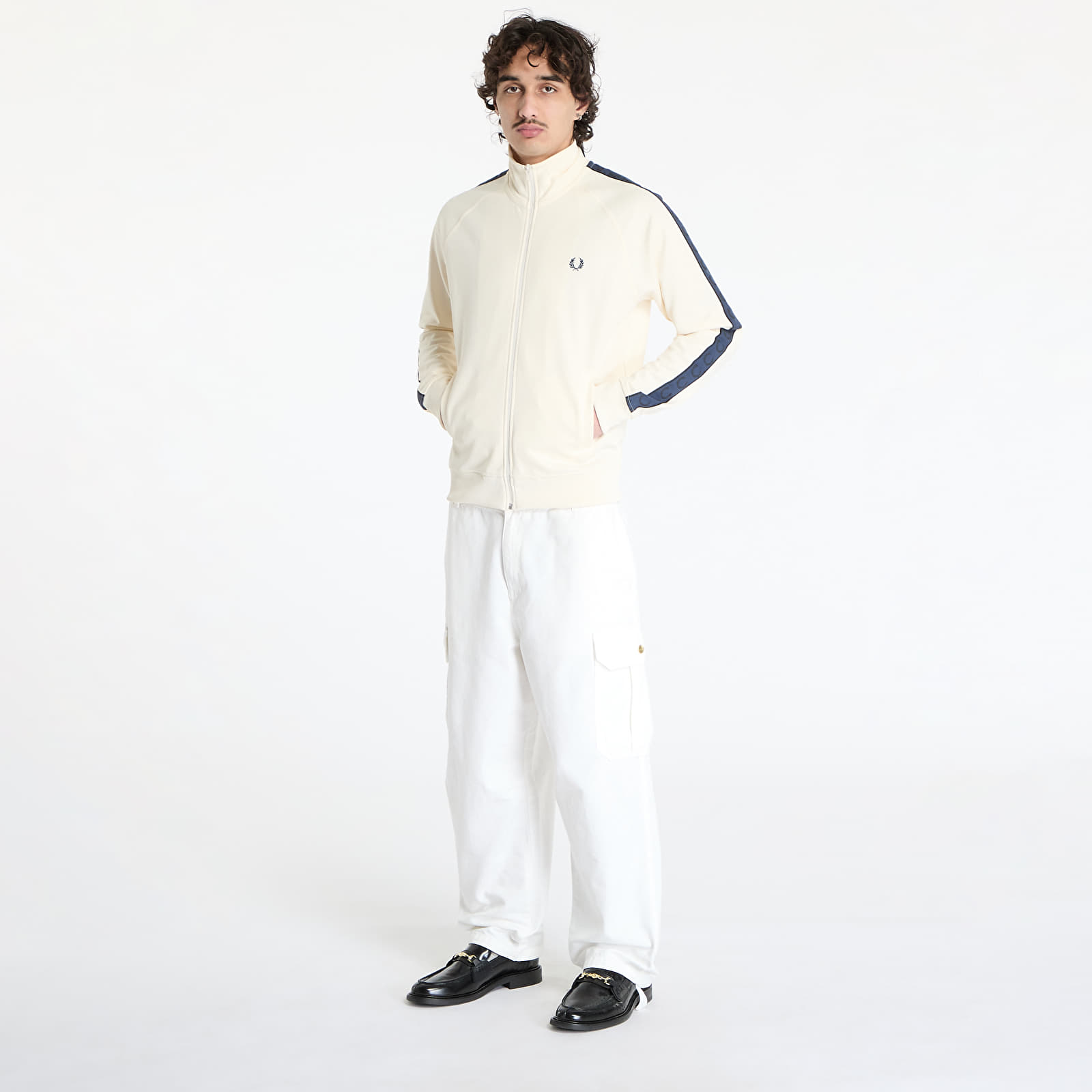 Men's hoodies FRED PERRY Contrast Tape Track Jacket Ecru/ Tennis Blue
