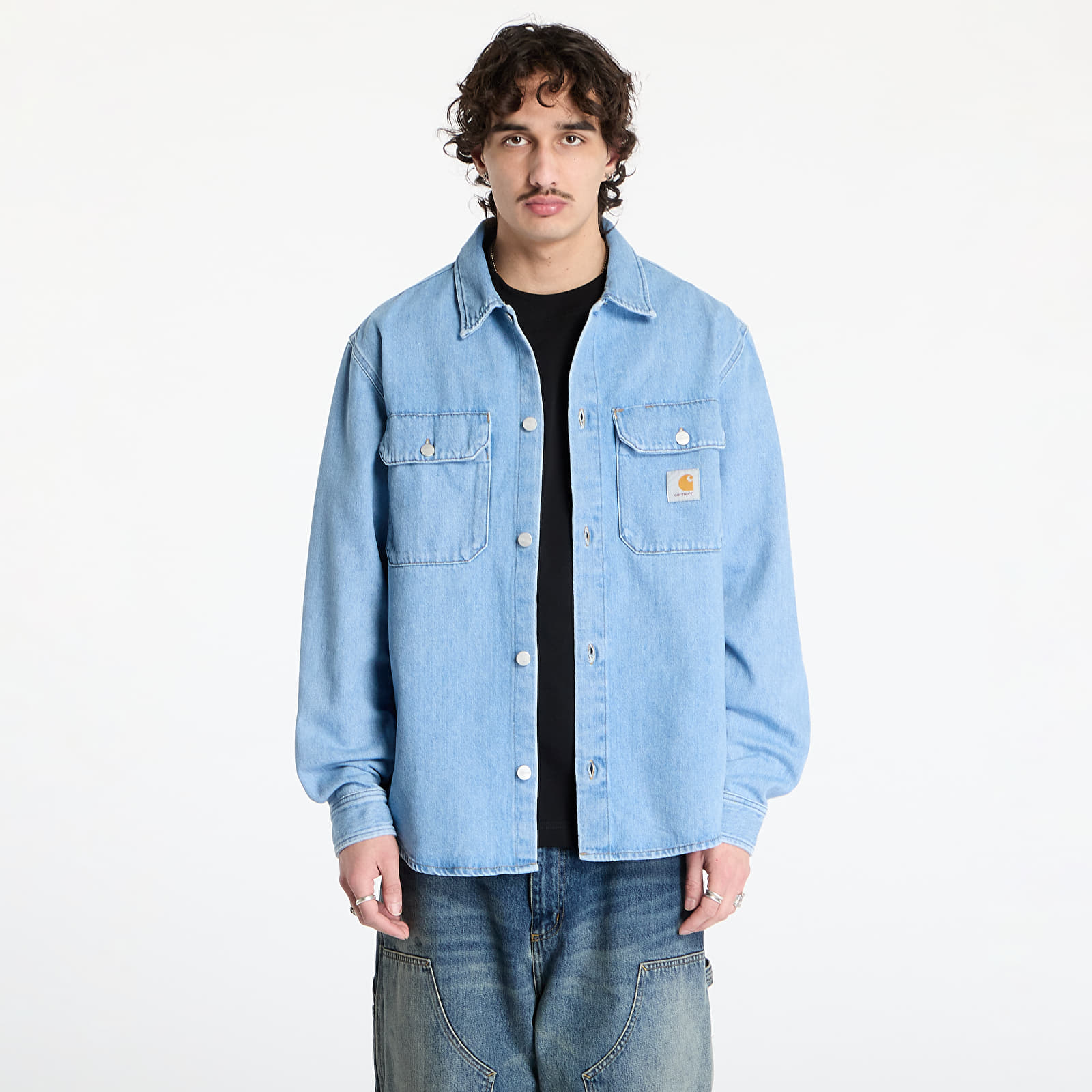 Hemden für Männer Carhartt WIP Harvey Shirt Jac UNISEX Blue Dark Bleached