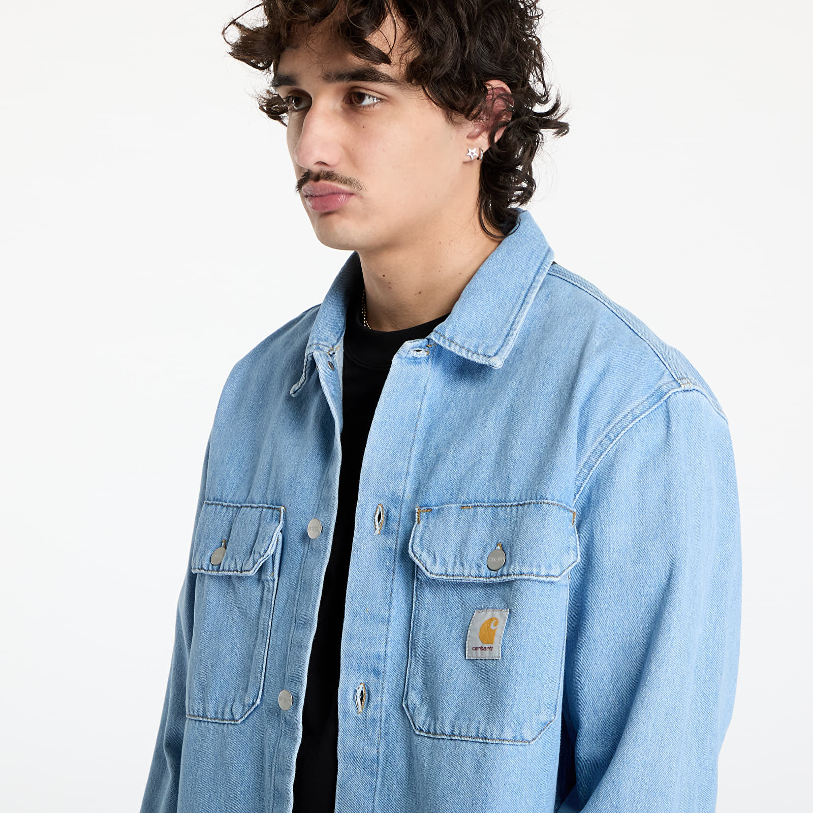 Hemden für Männer Carhartt WIP Harvey Shirt Jac UNISEX Blue Dark Bleached