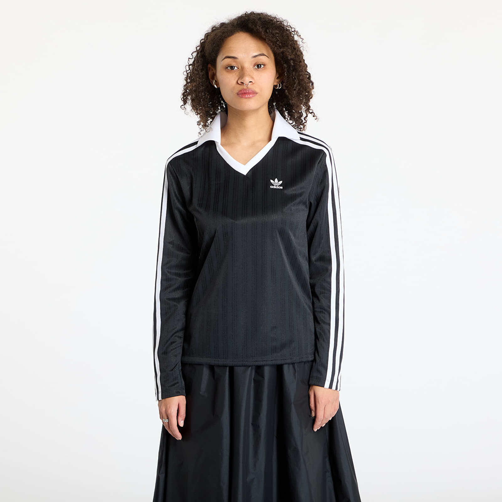 Camisetas adidas Adicolor Football Jacquard V-Neck Long Sleeve Tee Black/ Black