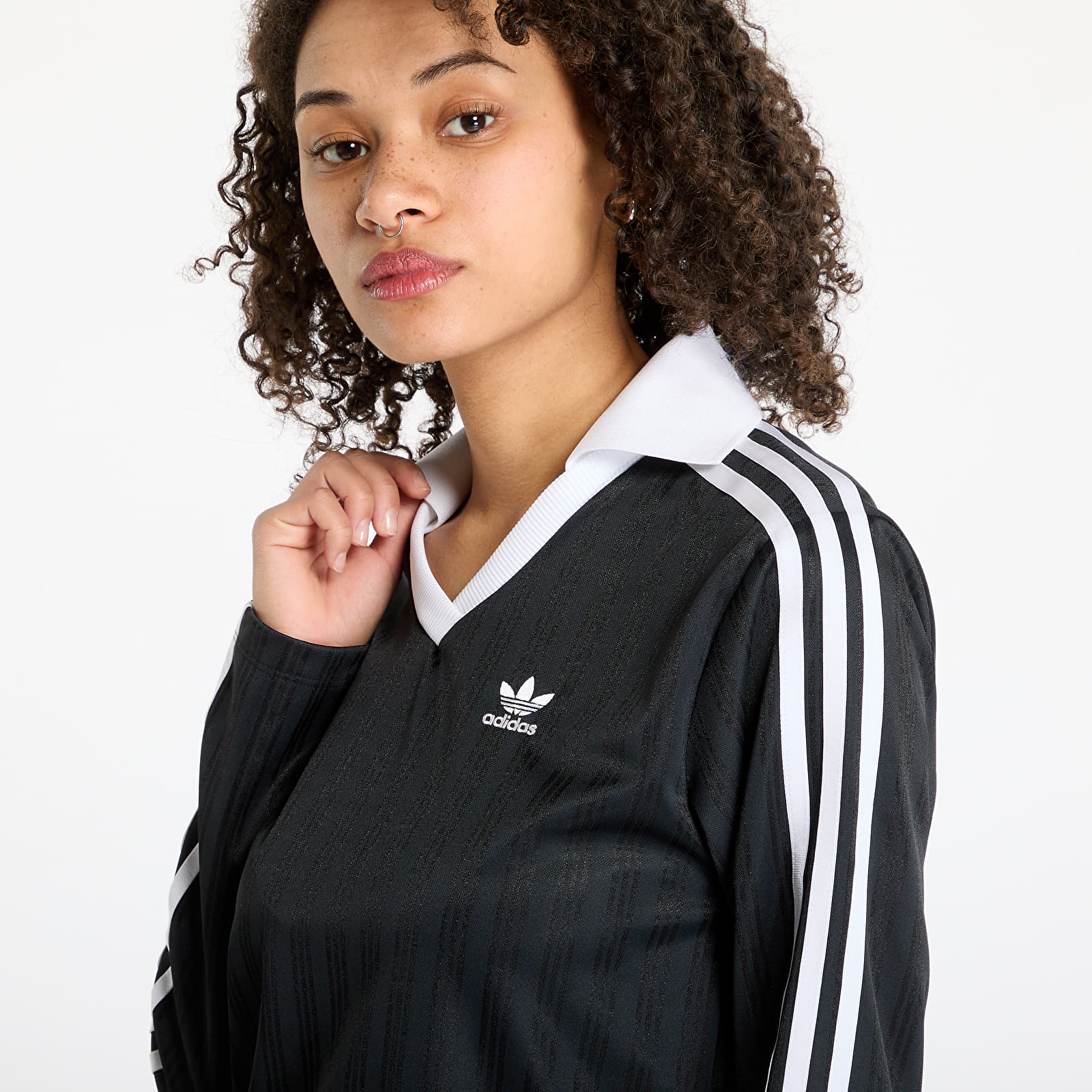 Camisetas adidas Adicolor Football Jacquard V-Neck Long Sleeve Tee Black/ Black