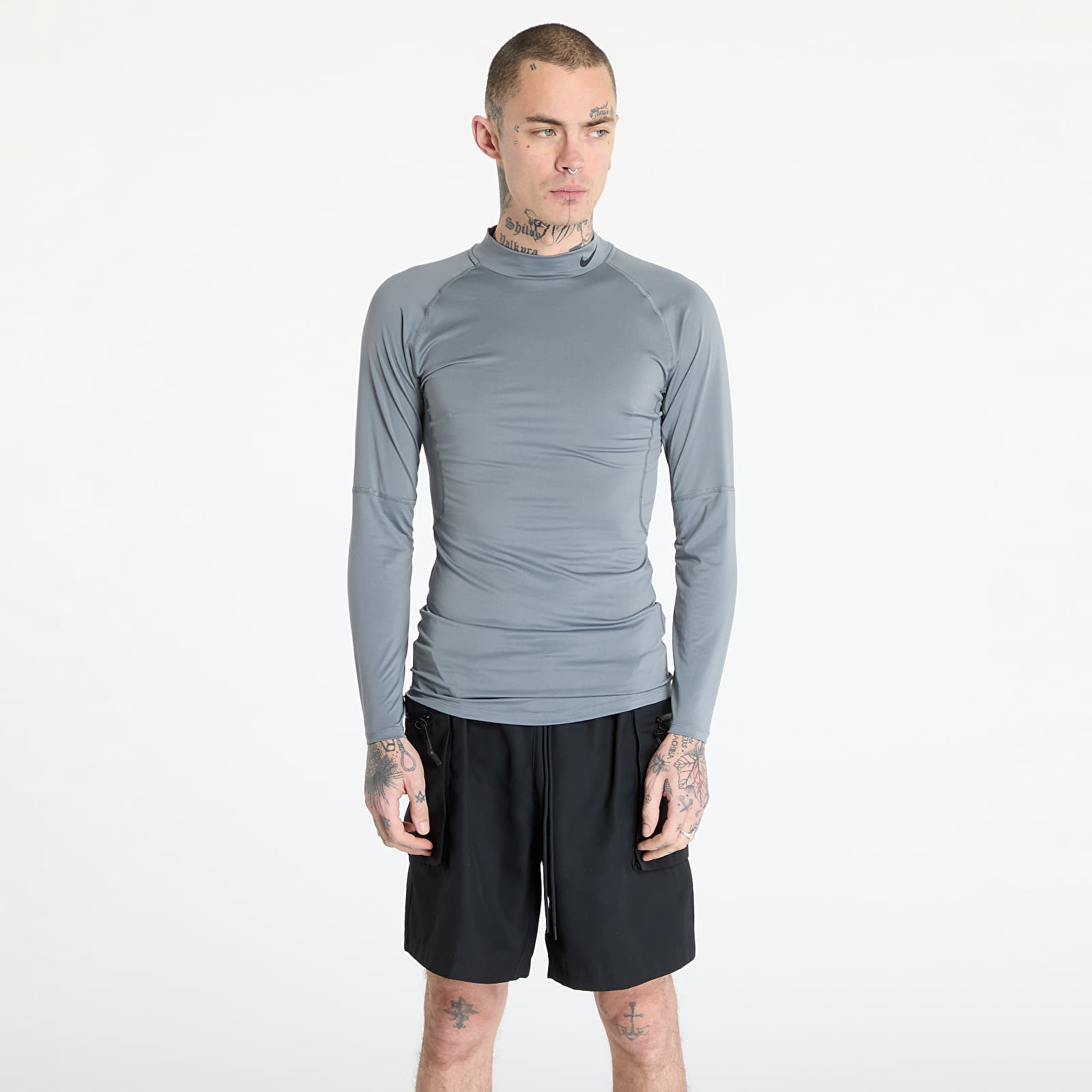 T-Shirts Nike Pro Men's Dri-FIT Fitness Mock-Neck Long-Sleeve Top Smoke Grey/ Black