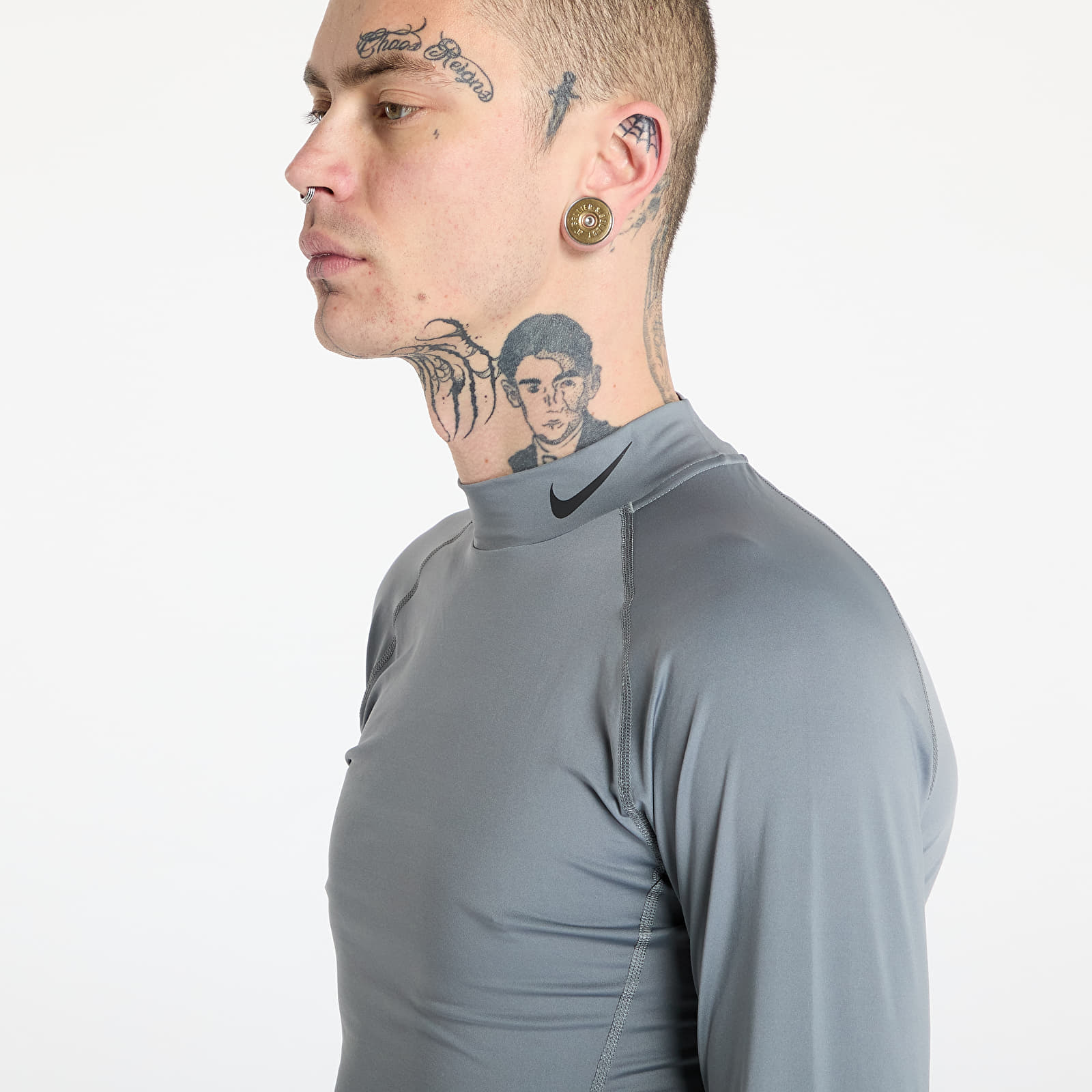 T-Shirts Nike Pro Men's Dri-FIT Fitness Mock-Neck Long-Sleeve Top Smoke Grey/ Black