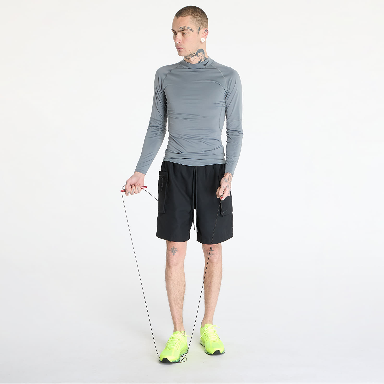 T-Shirts Nike Pro Men's Dri-FIT Fitness Mock-Neck Long-Sleeve Top Smoke Grey/ Black
