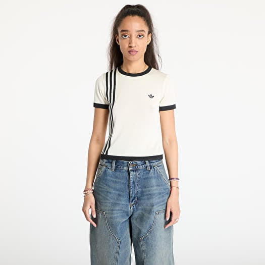 adidas Knitted 3 Stripe Short Tee Cream White