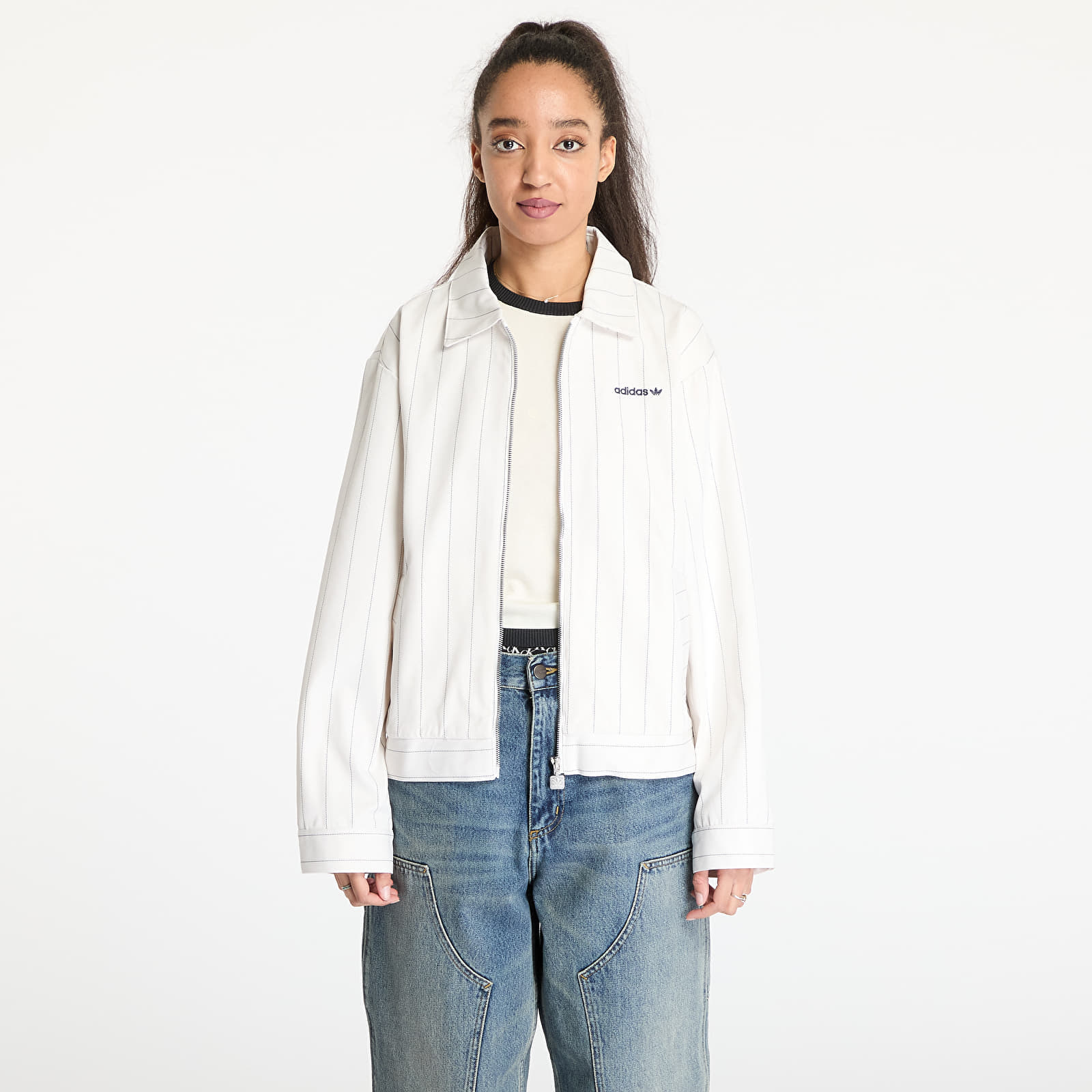 Bunda adidas Pinstripe Harrington Jacket White/ Off White/ Night Indigo L