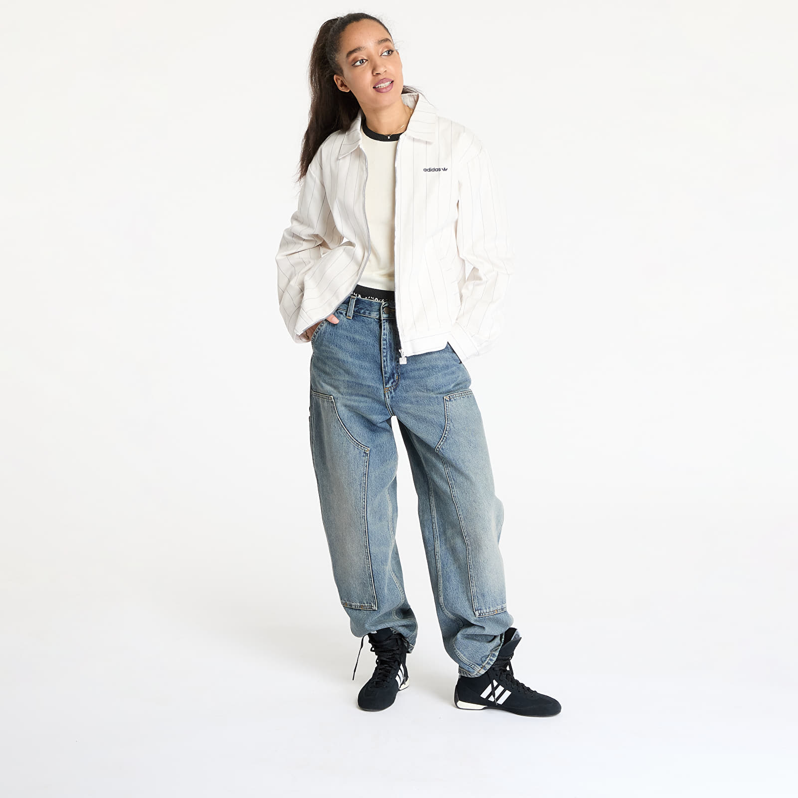 Jacken adidas Pinstripe Harrington Jacket White/ Off White/ Night Indigo