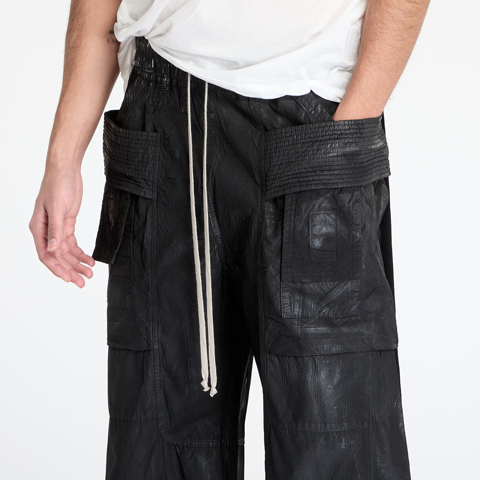 Men's trousers Rick Owens DRKSHDW Creatch Wide Cargo Drawstring Pant Black