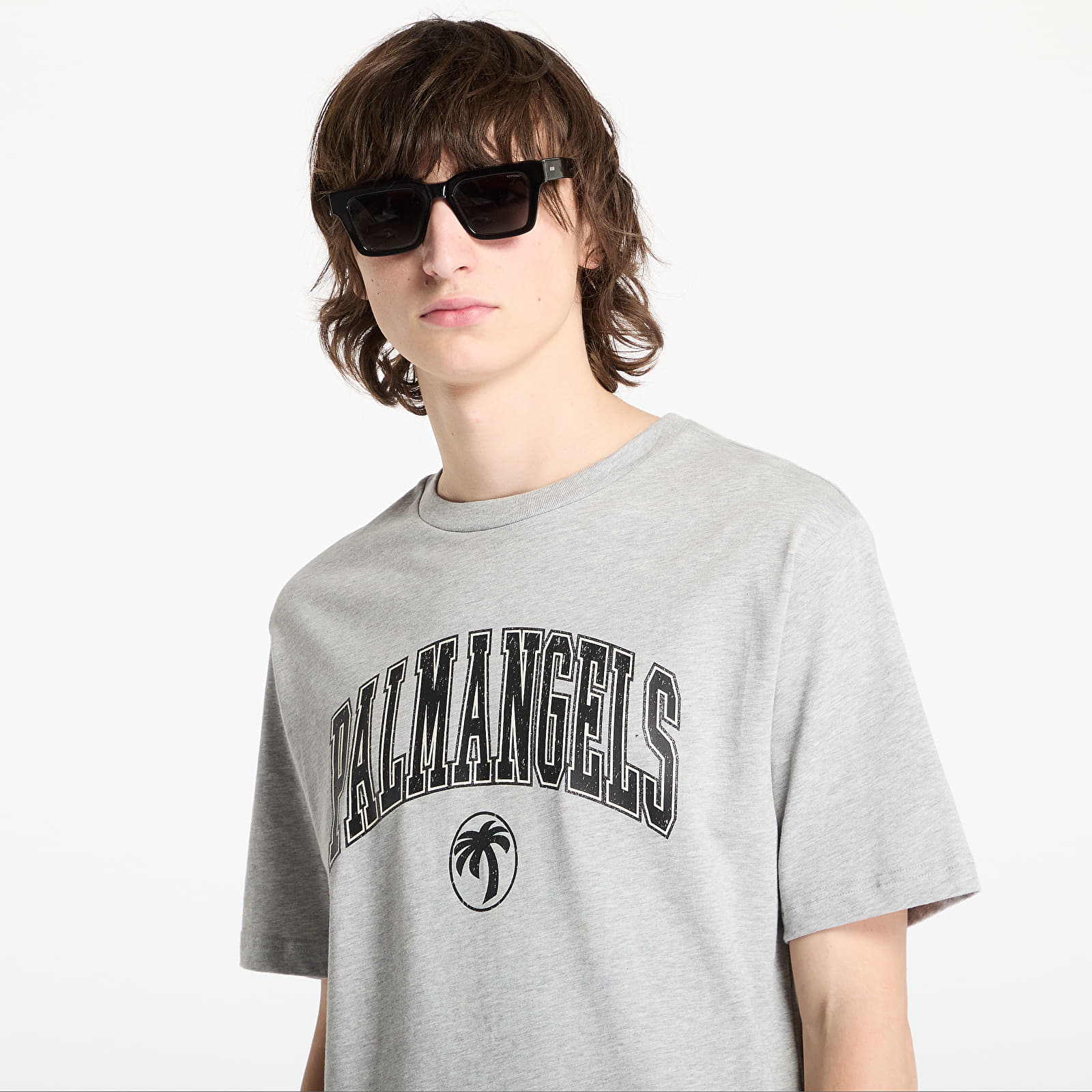 Koszulki Palm Angels College Palm Slim Tee Grey Melange/ Black