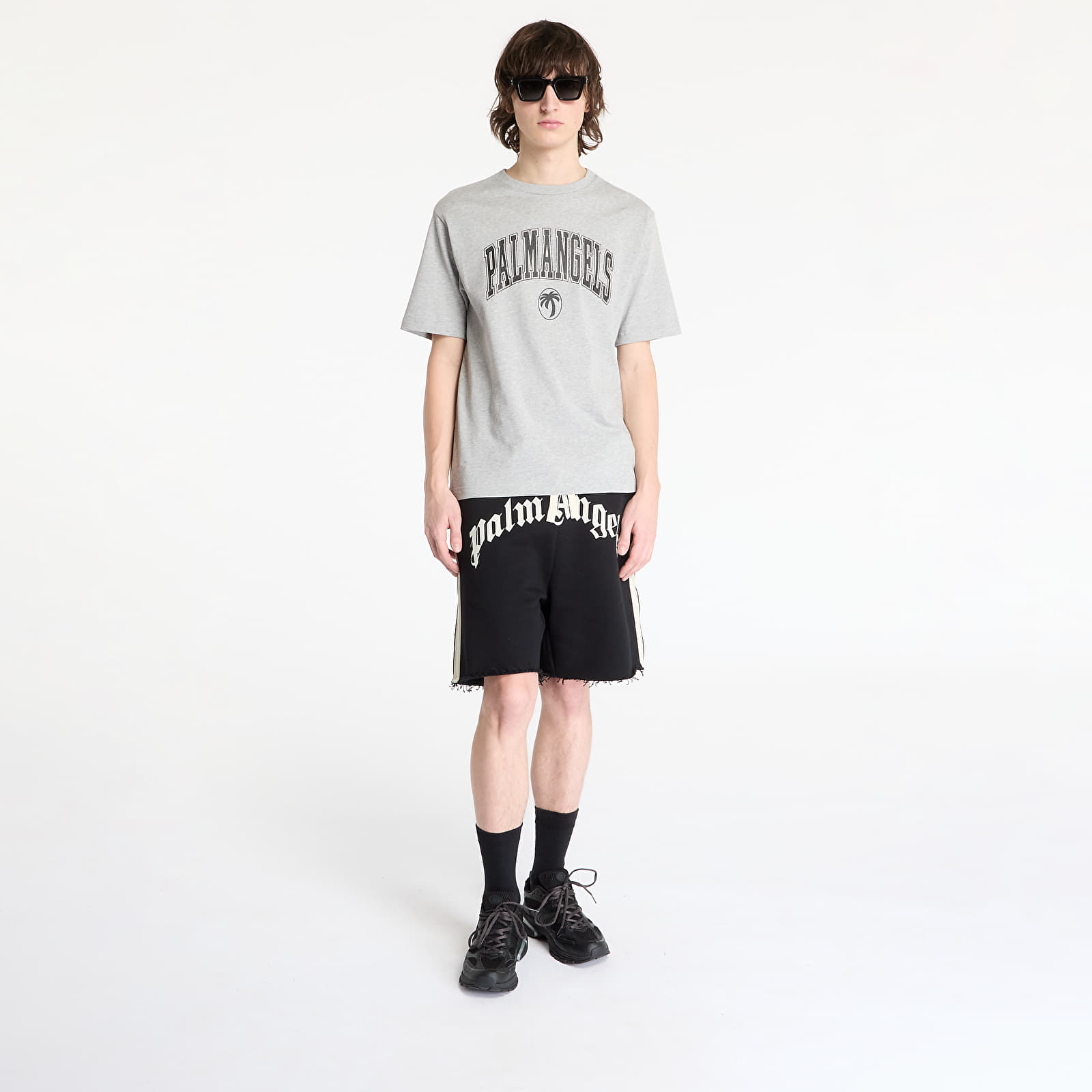 Koszulki Palm Angels College Palm Slim Tee Grey Melange/ Black