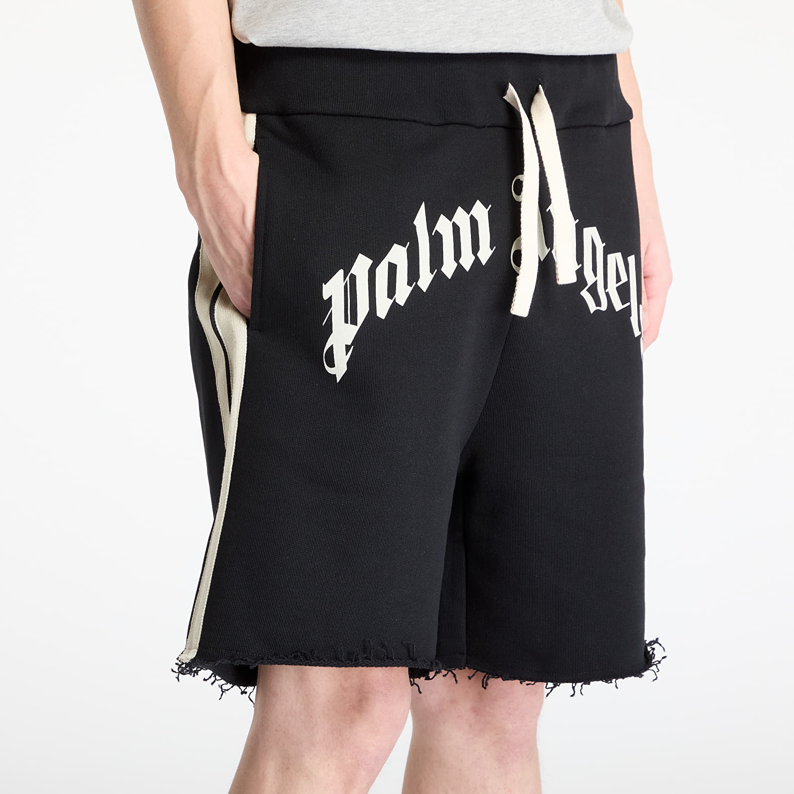 Pantaloncini uomo Palm Angels Curved Logo Track Sweatshorts Black/ Ivory