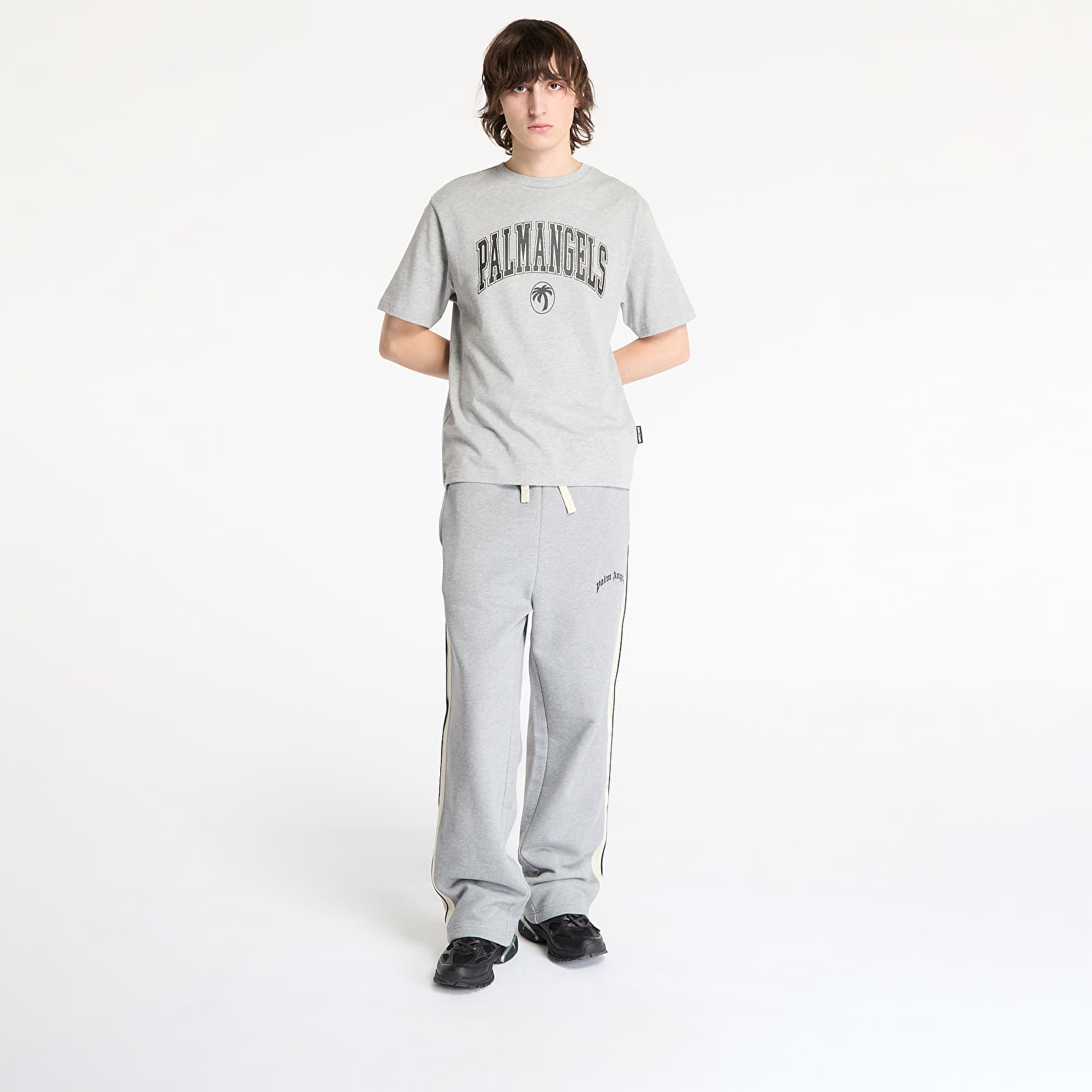 Férfi melegítőnadrágok Palm Angels Curved Logo Track Sweatpants Grey Melange