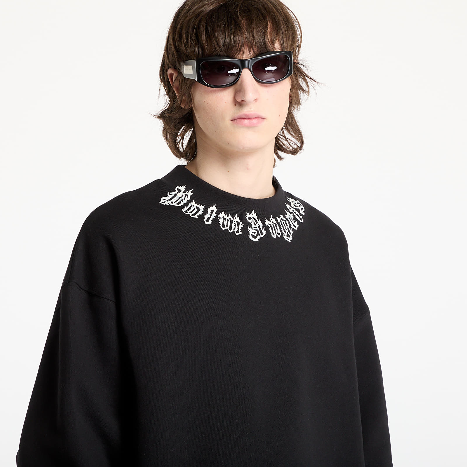 Kapucnis pulóverek és pulcsik Palm Angels Neck Logo Crew Sweatshirt Black/ Off White