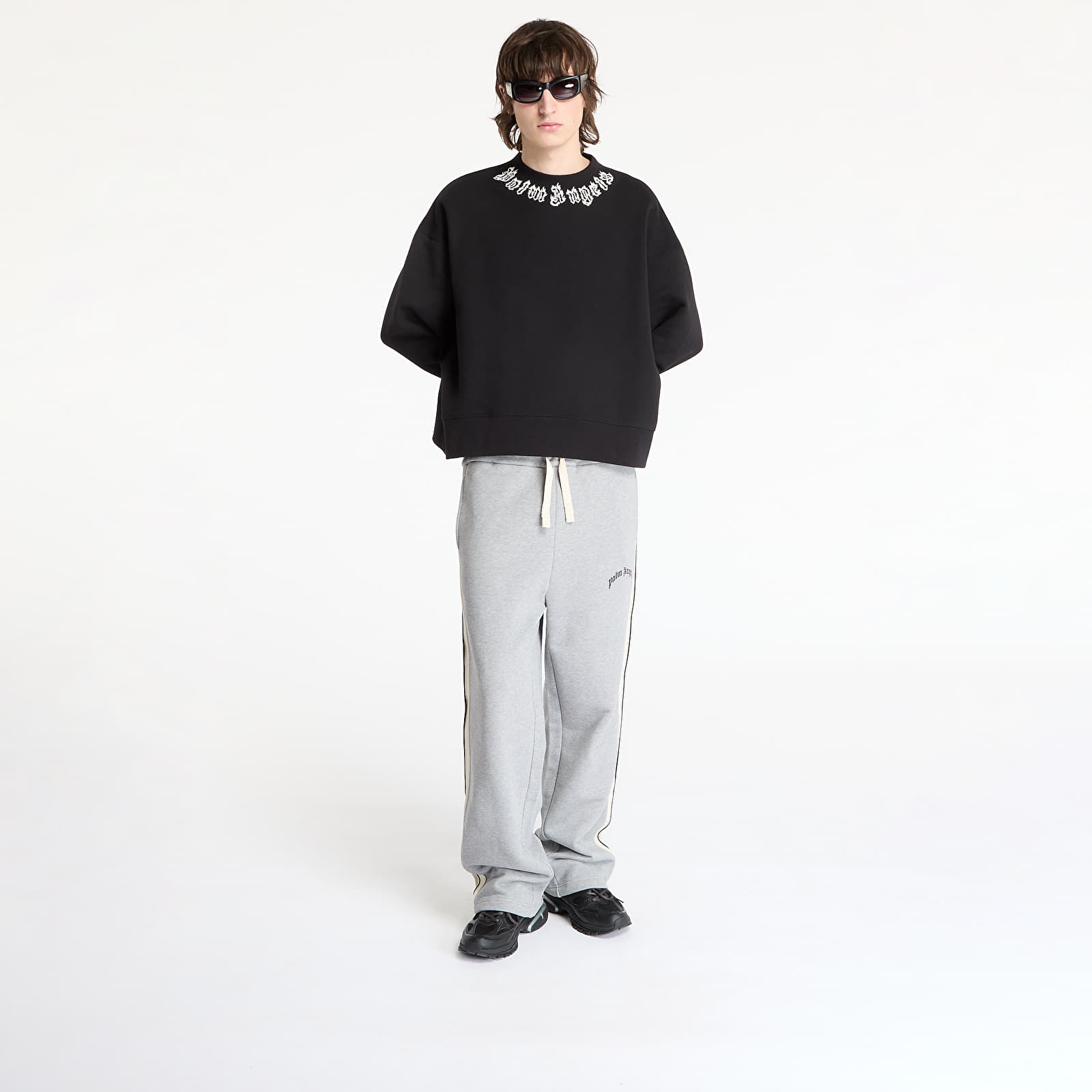 Kapucnis pulóverek és pulcsik Palm Angels Neck Logo Crew Sweatshirt Black/ Off White