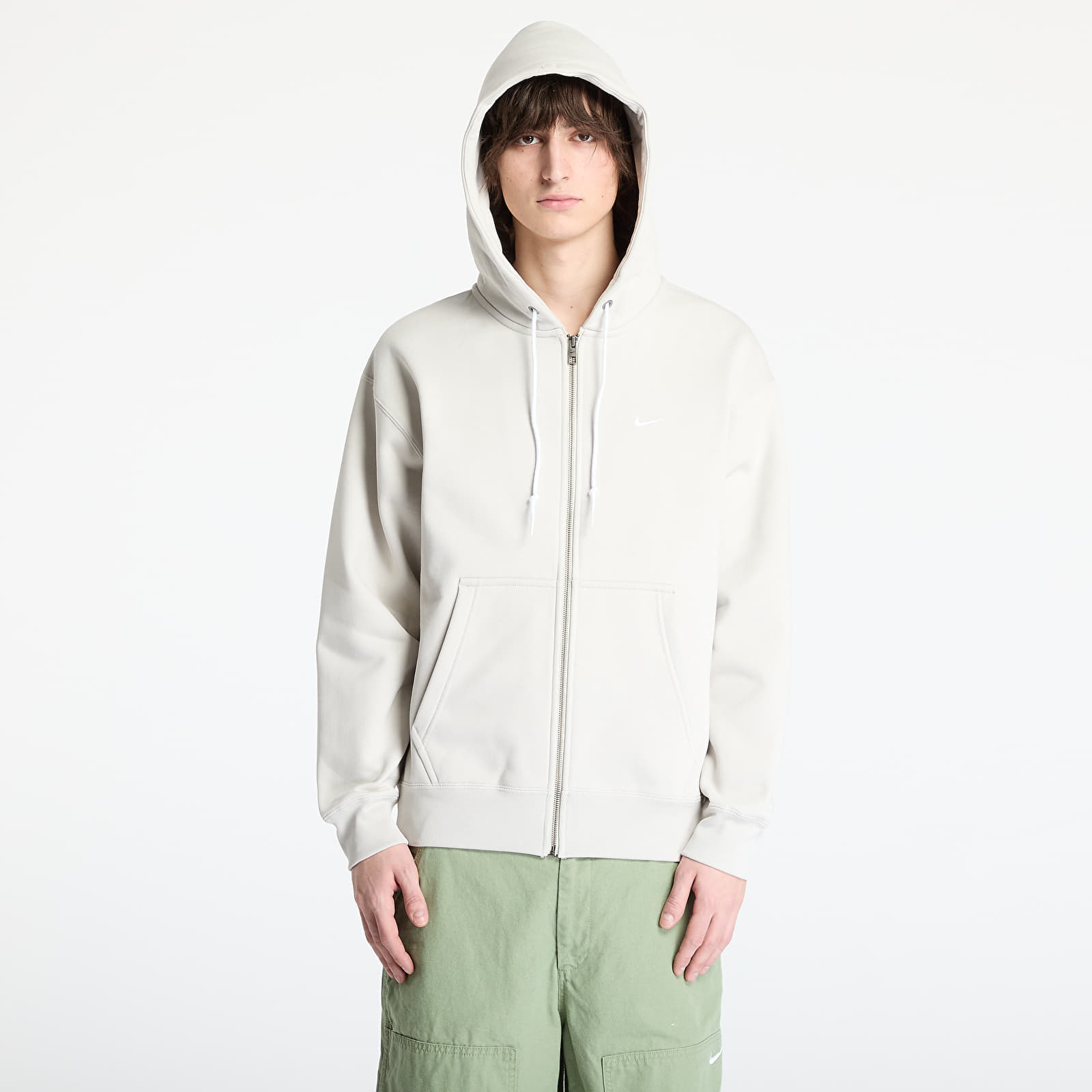 Sudadera Nike Solo Swoosh Men's Full-Zip Hoodie Light Bone/ White S