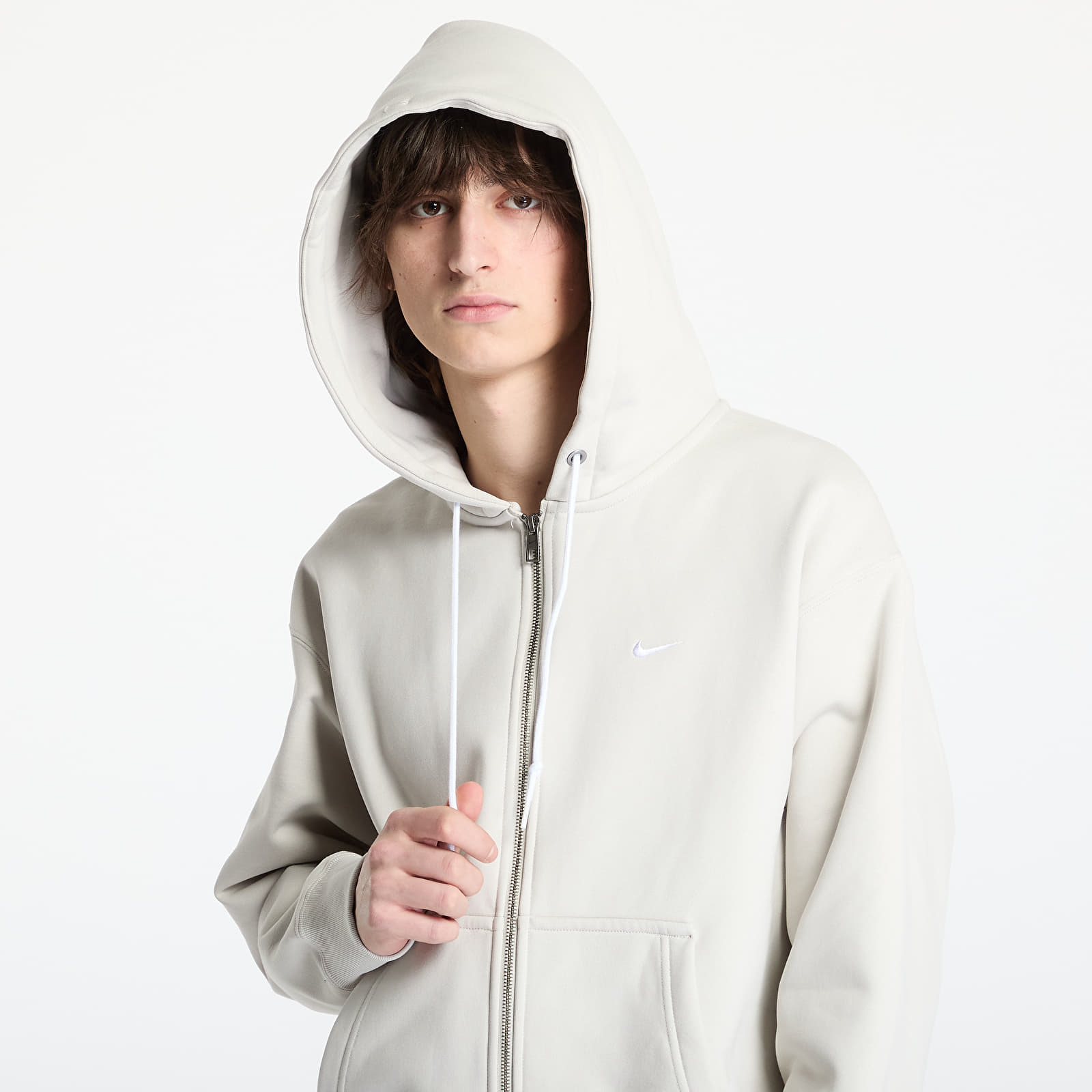 Vīriešu kapuces Nike Solo Swoosh Men's Full-Zip Hoodie Light Bone/ White