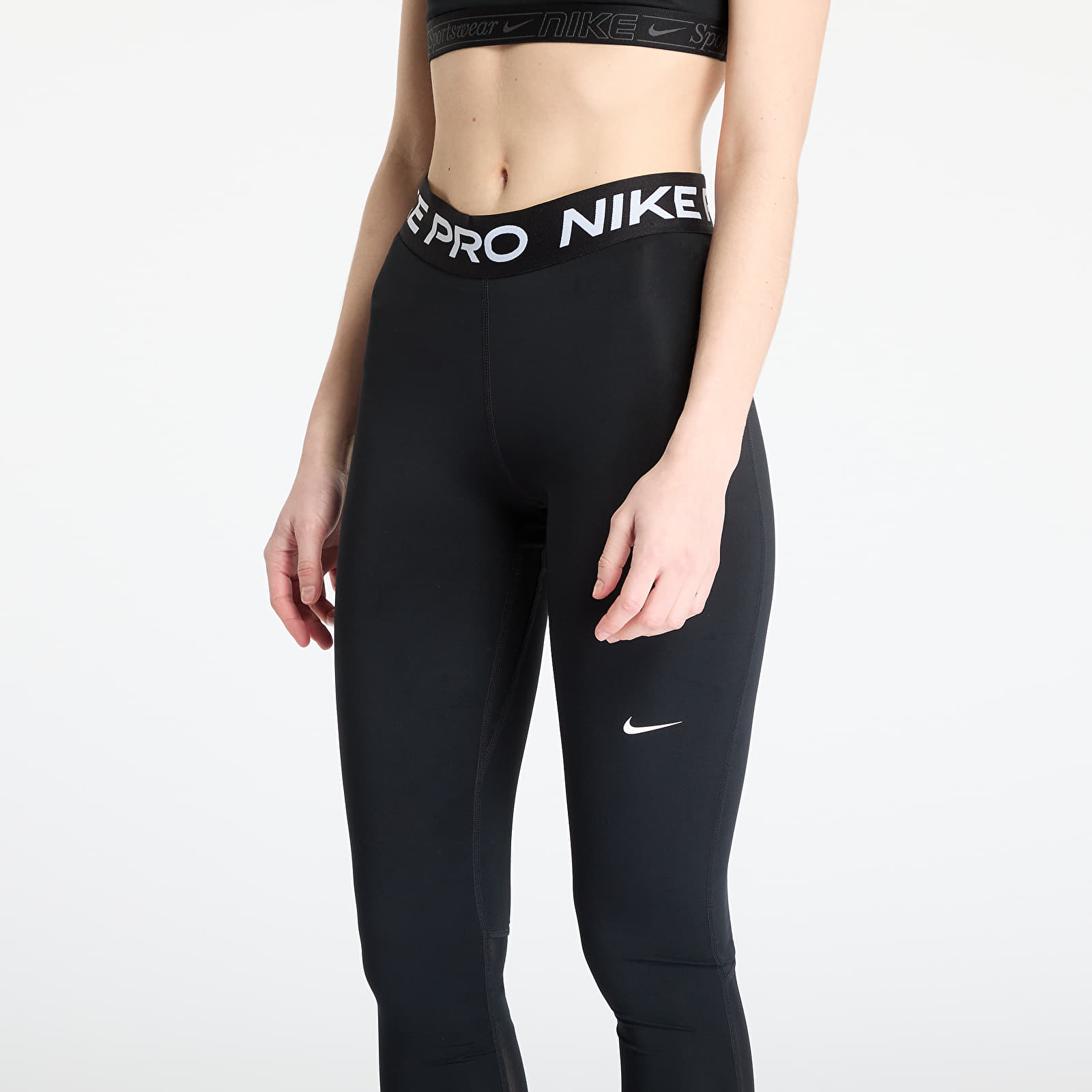 Colanți Nike Pro Women's Mid-Rise Mesh-Paneled Leggings Black/ White