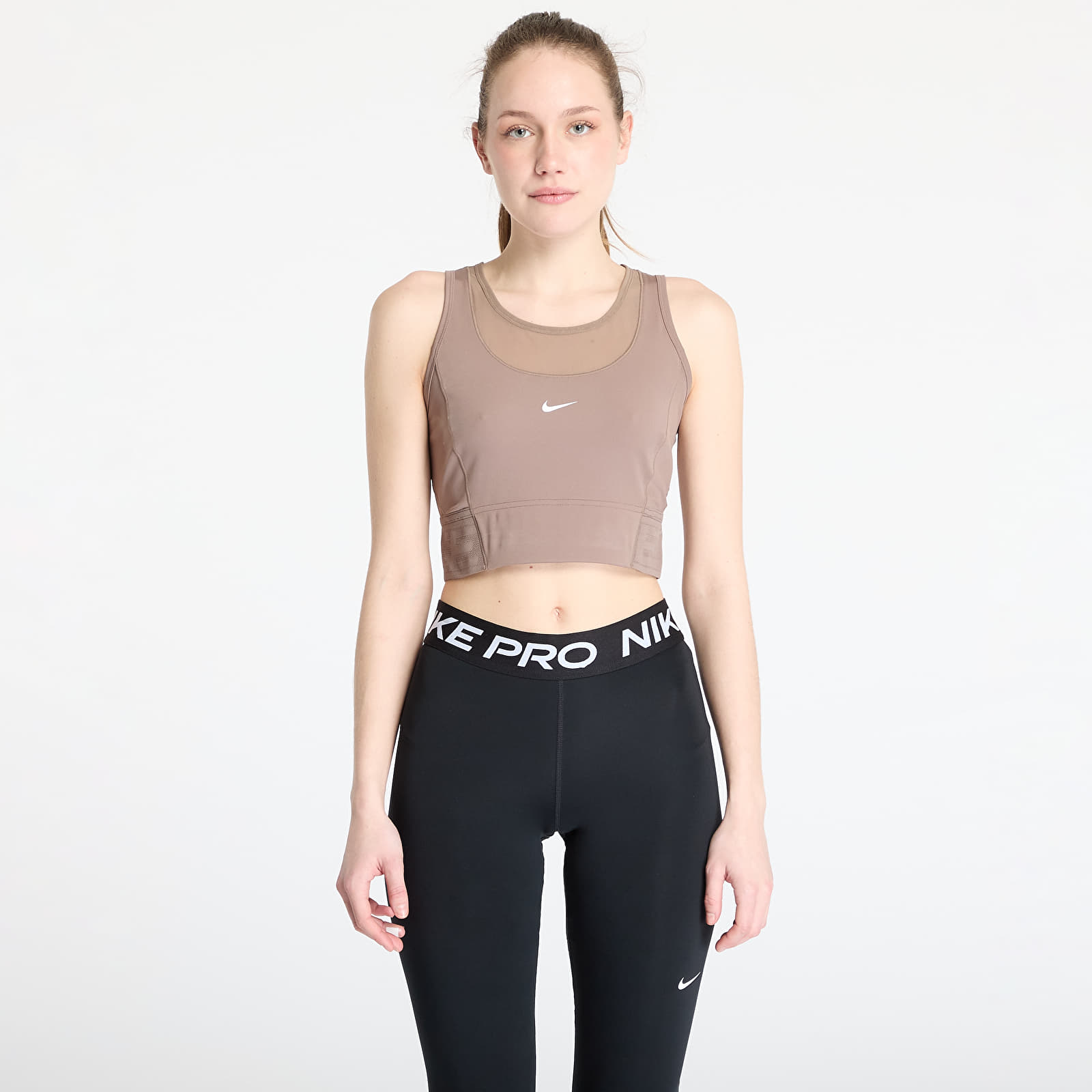 Topy Nike Pro Women's Dri-FIT Cropped Tank Top Mink Brown/ White