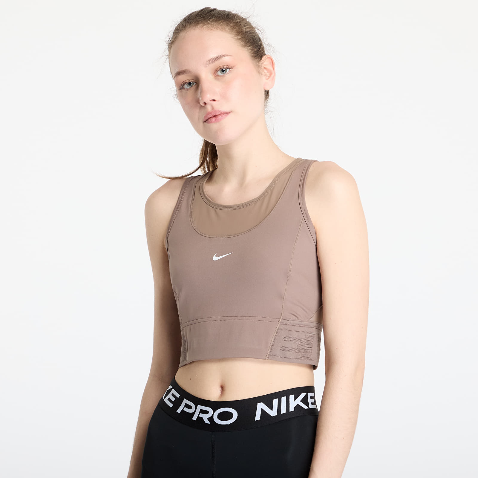 Topy Nike Pro Women's Dri-FIT Cropped Tank Top Mink Brown/ White