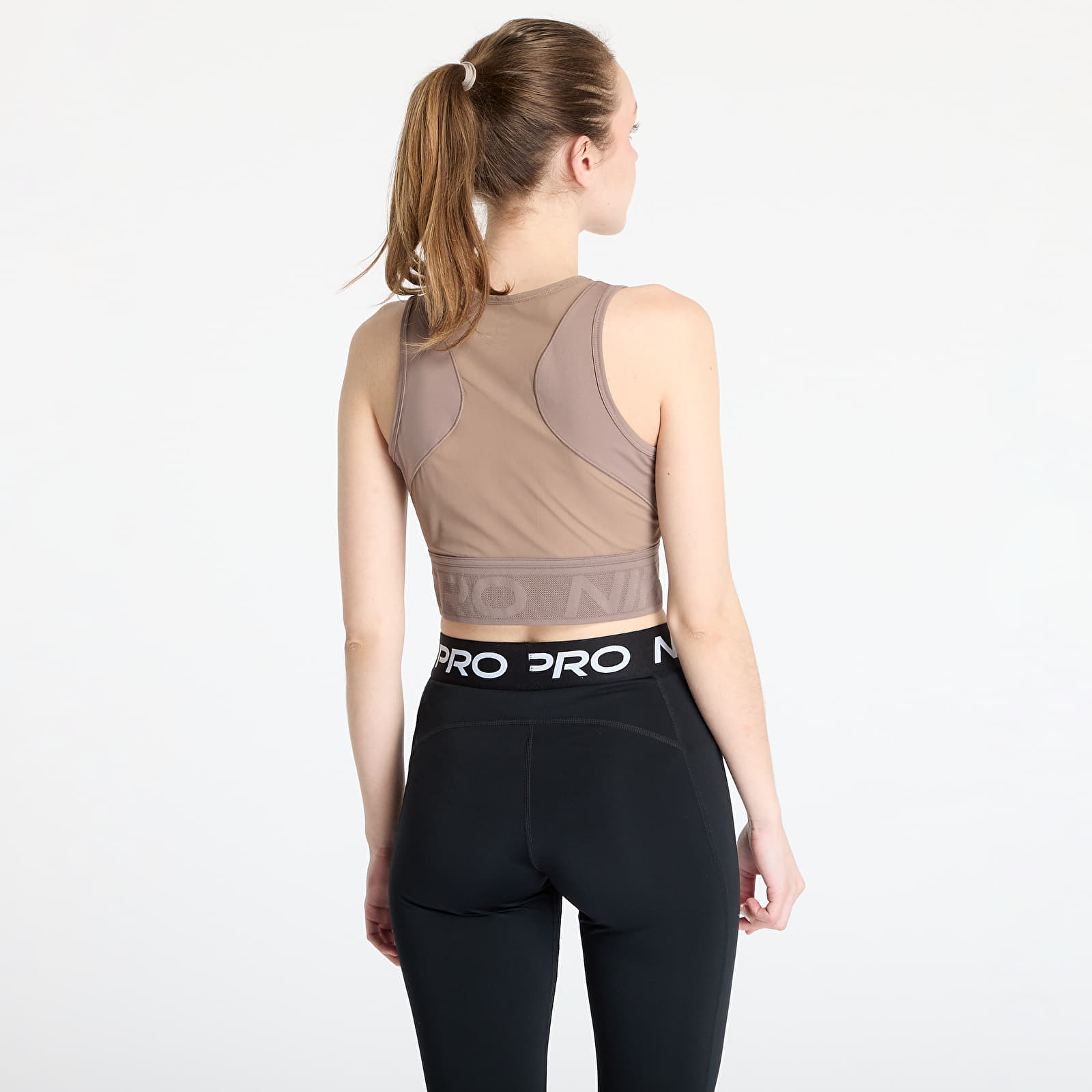 Topy Nike Pro Women's Dri-FIT Cropped Tank Top Mink Brown/ White