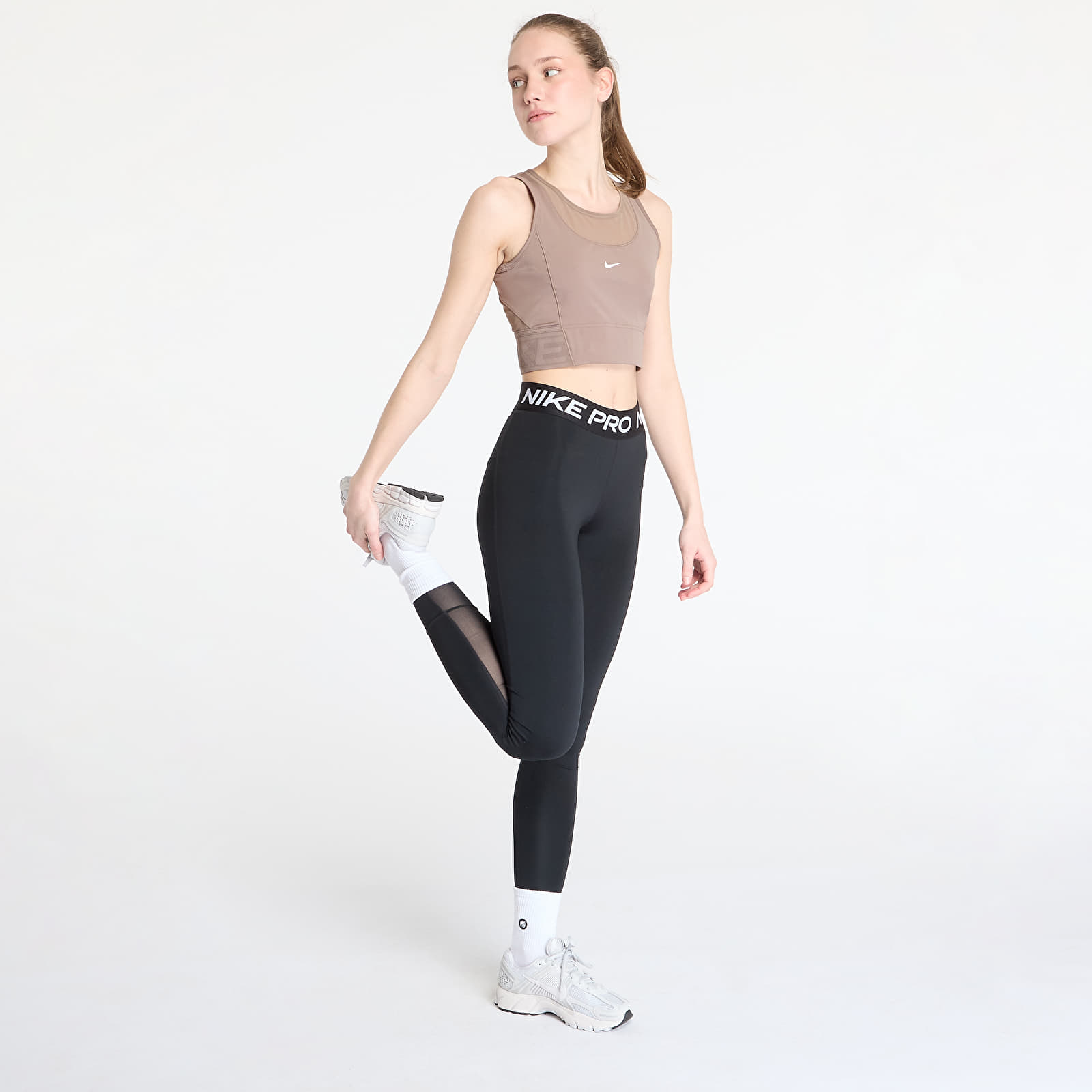 Topy Nike Pro Women's Dri-FIT Cropped Tank Top Mink Brown/ White