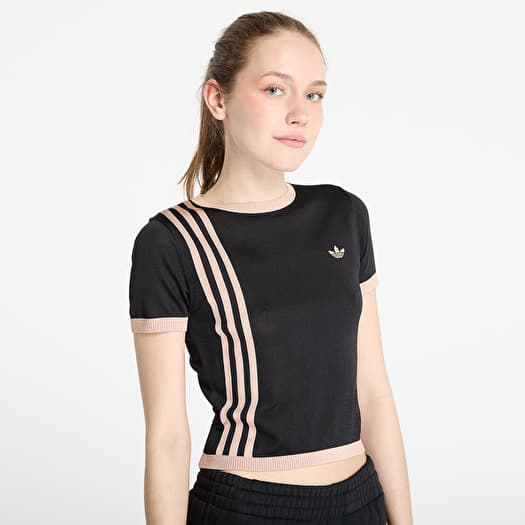 adidas Knitted 3 Stripe Short Tee Black | Footshop