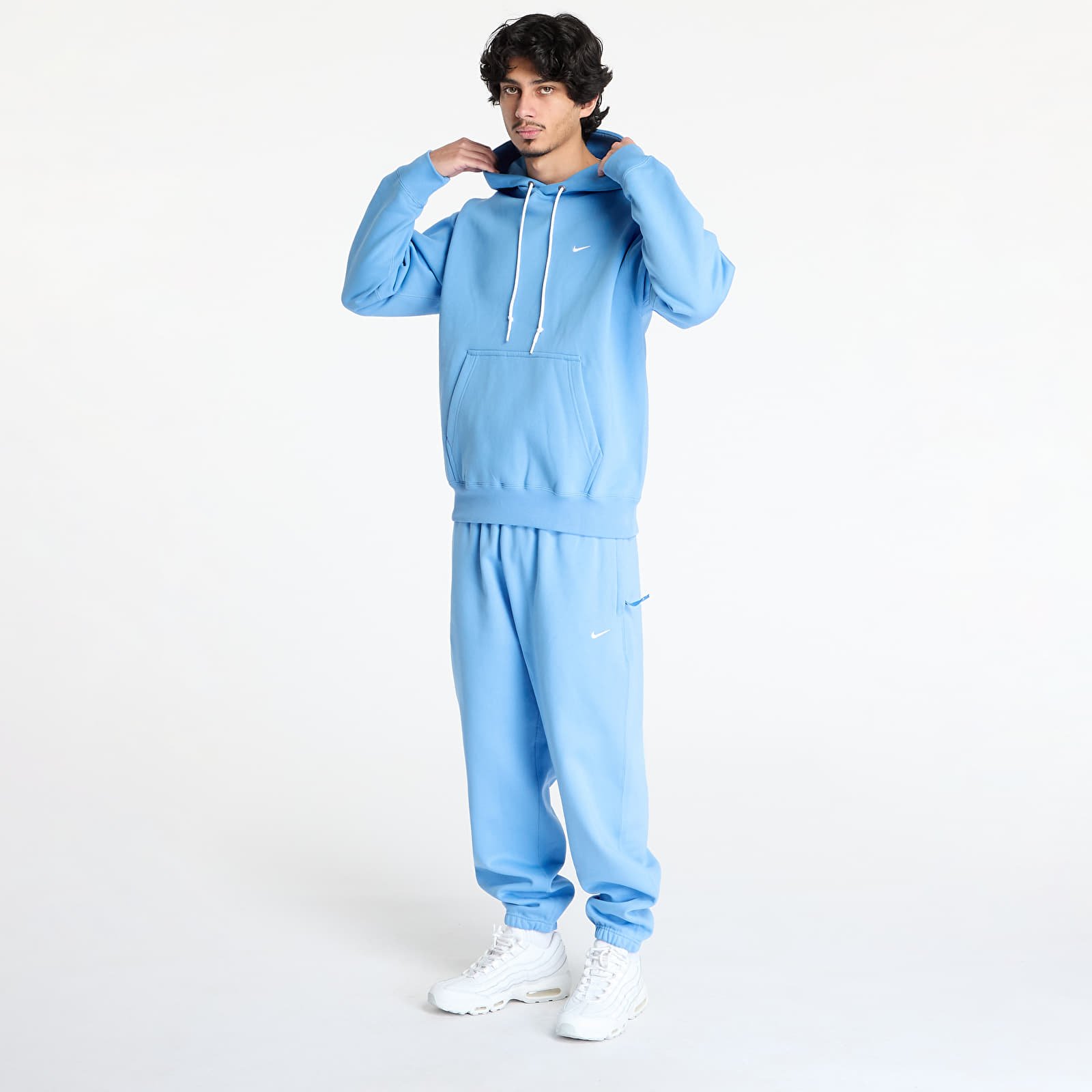 Mikiny Nike Solo Swoosh Men's Fleece Pullover Hoodie University Blue/ White