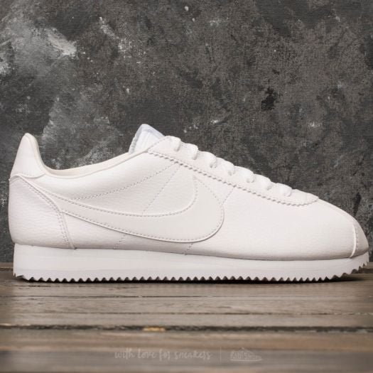 All white leather nike cortez hot sale