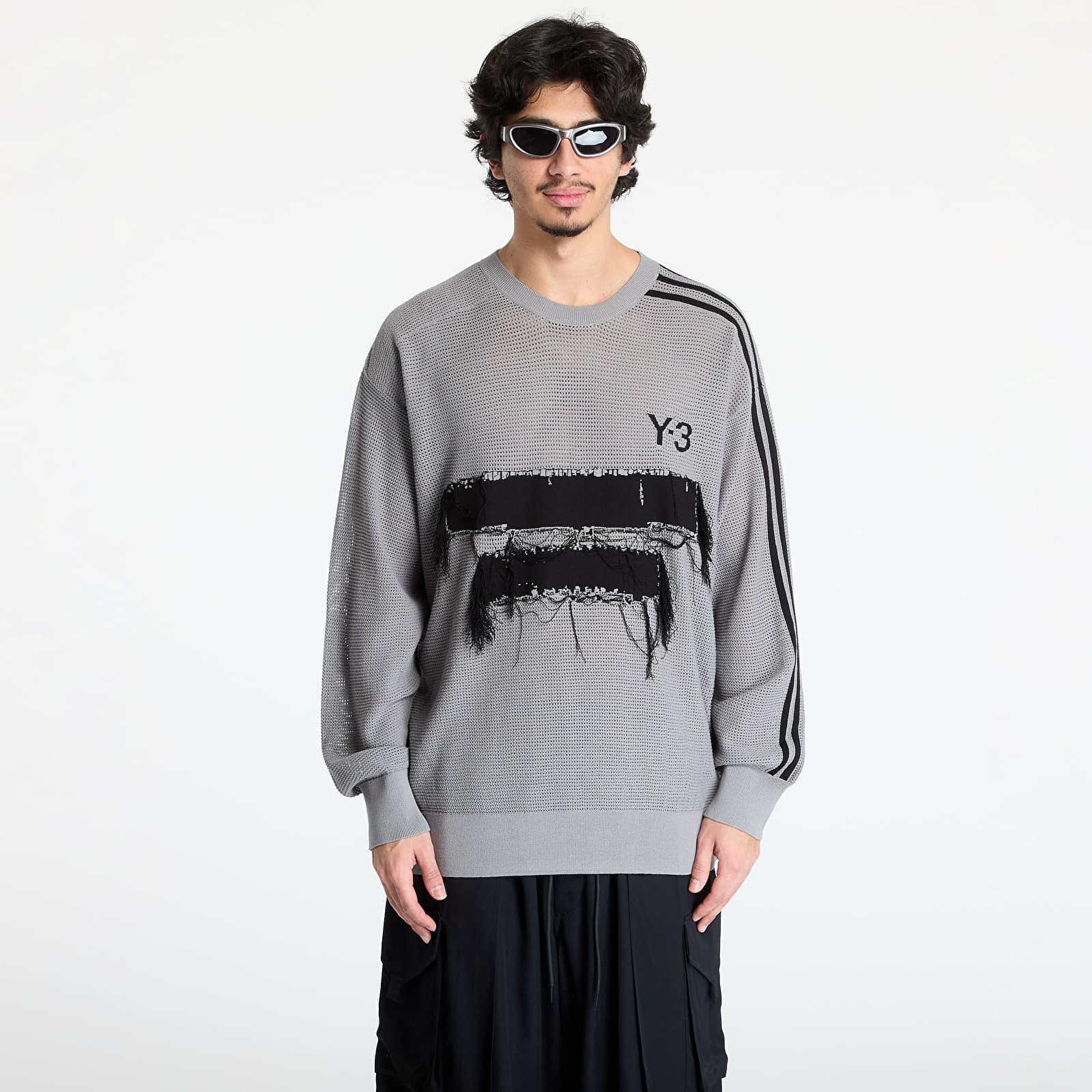 Pullover Y-3 Graphic Knit Crew Sweatshirt UNISEX Solid Grey