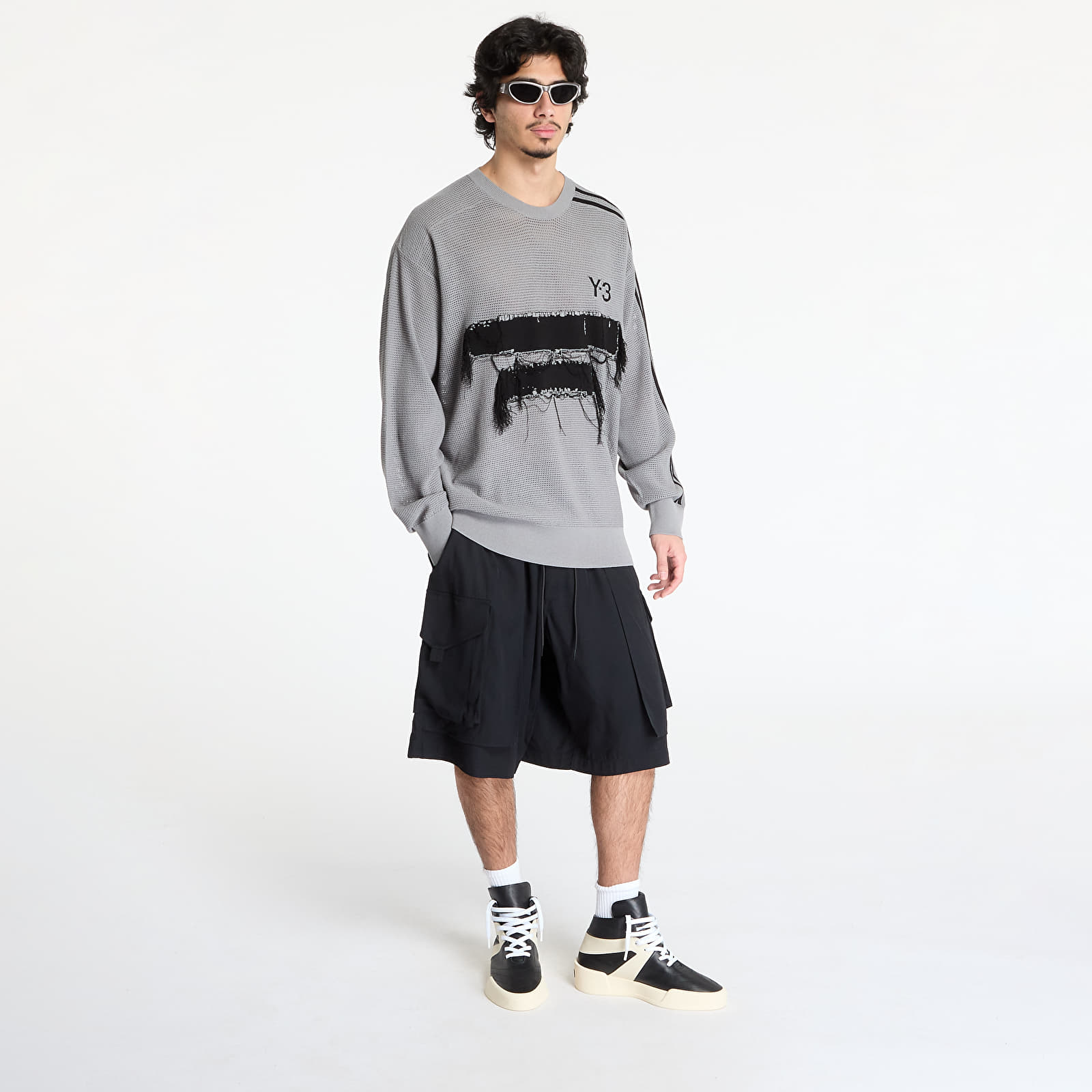 Pullover Y-3 Graphic Knit Crew Sweatshirt UNISEX Solid Grey