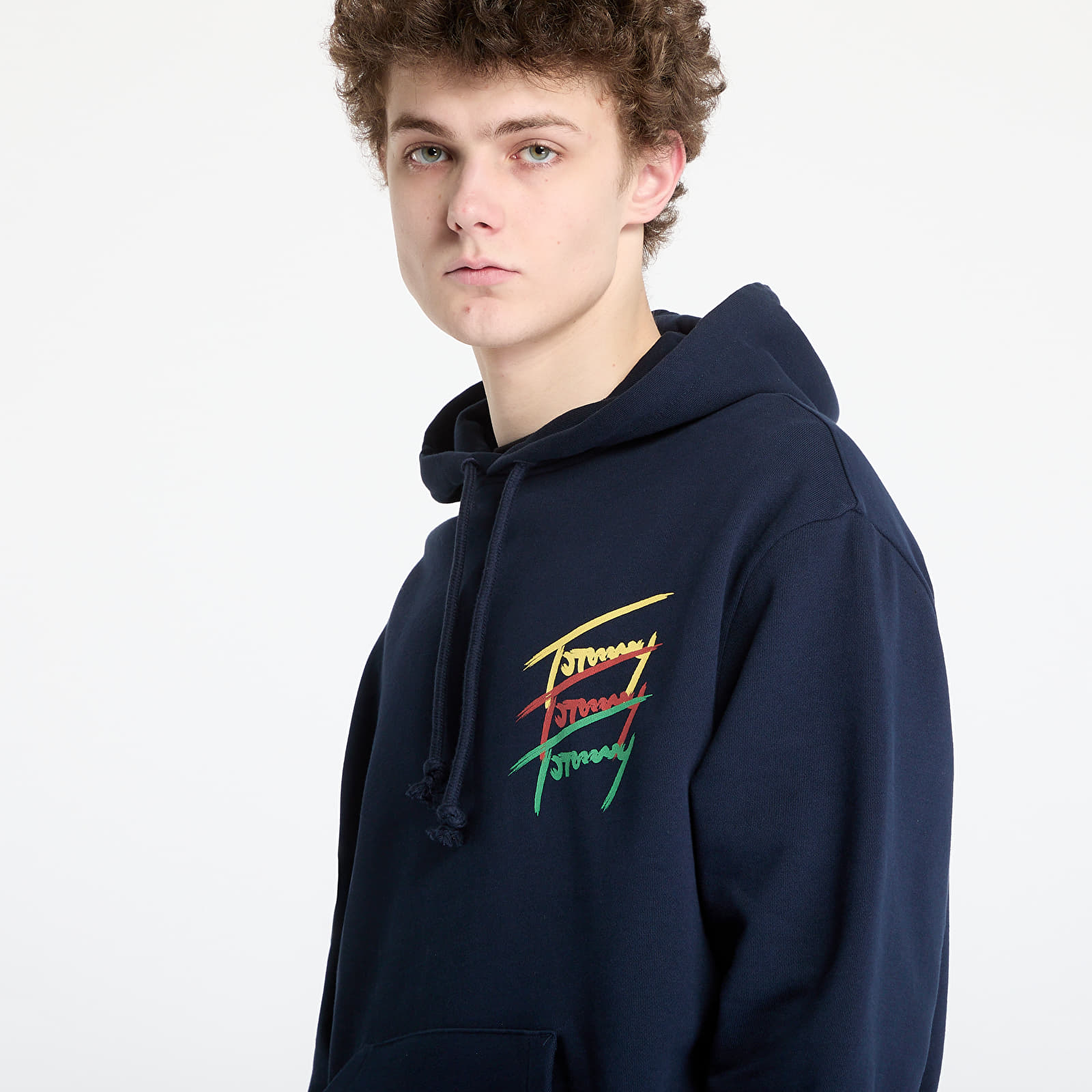 Mikiny Tommy Jeans Relaxed 3 Color Sign Hoodie Blue
