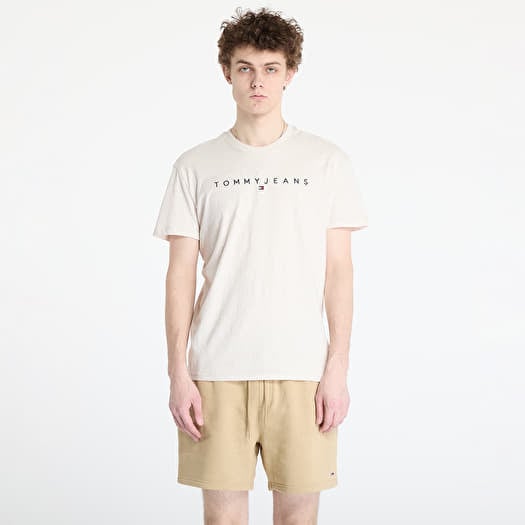 Tričko Tommy Jeans Regular Linear Logo Tee Beige