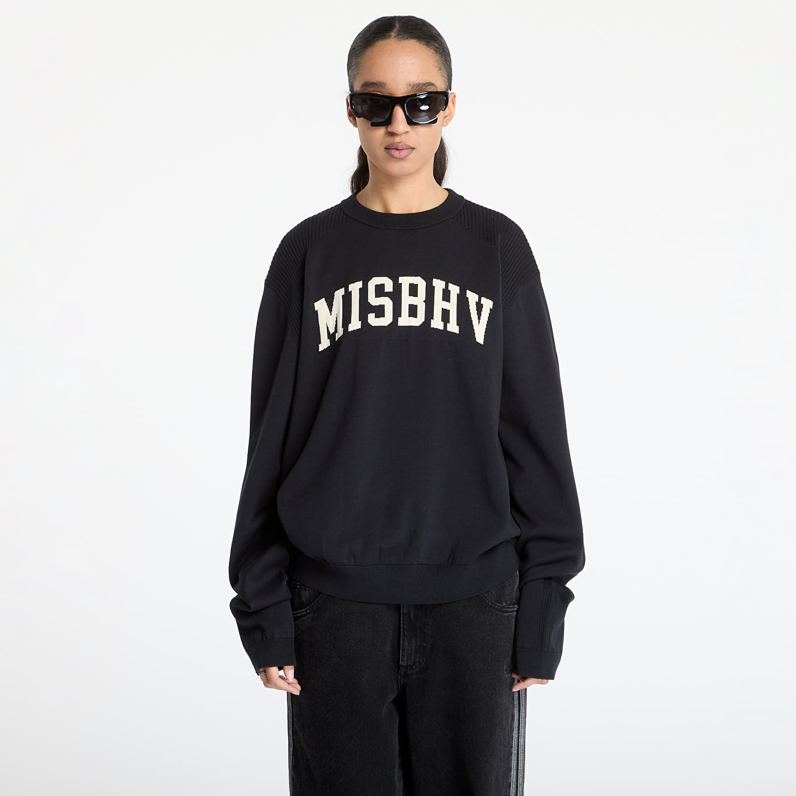 Mikiny MISBHV Knitted Varsity Crewneck Sweatshirt UNISEX Black