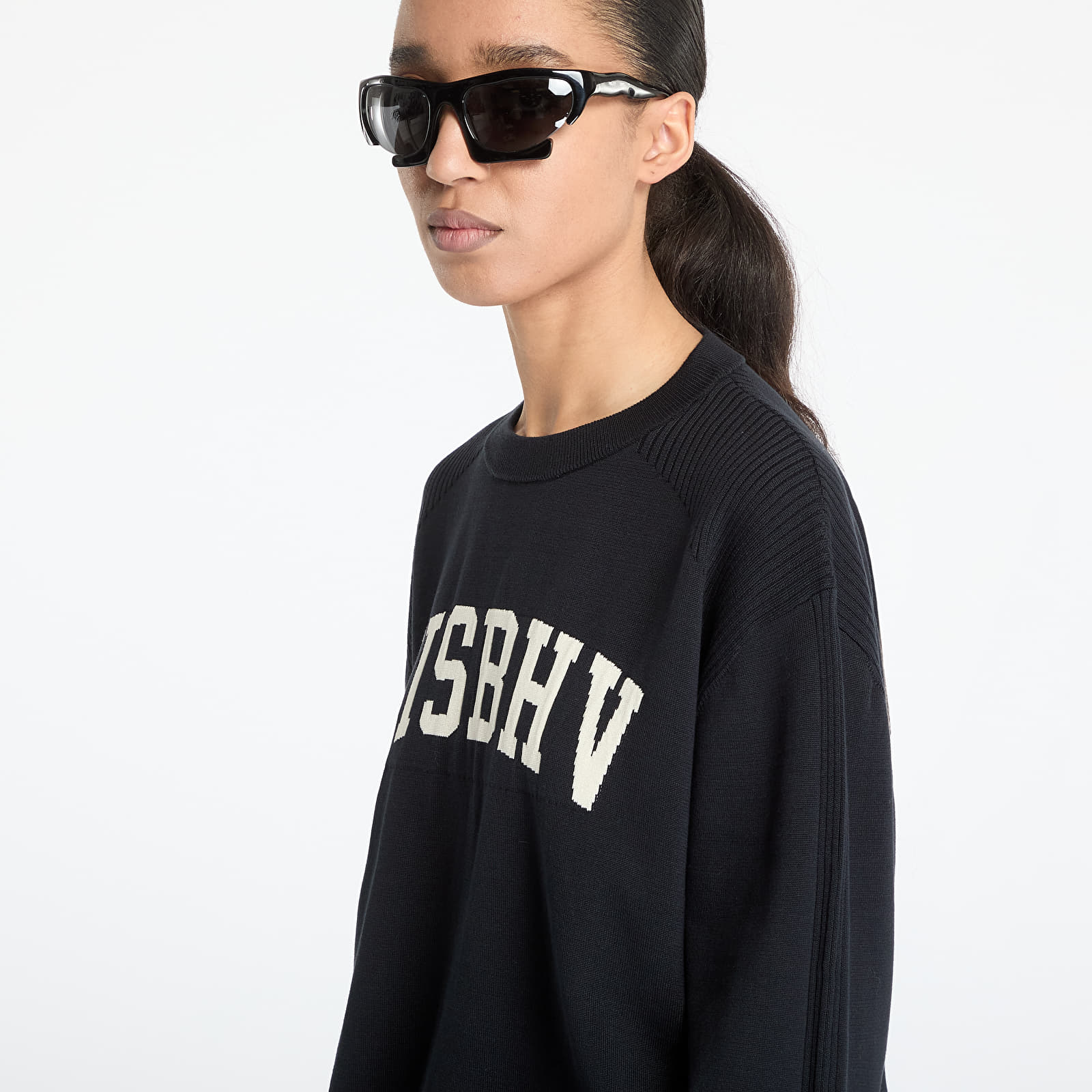 Mikiny MISBHV Knitted Varsity Crewneck Sweatshirt UNISEX Black