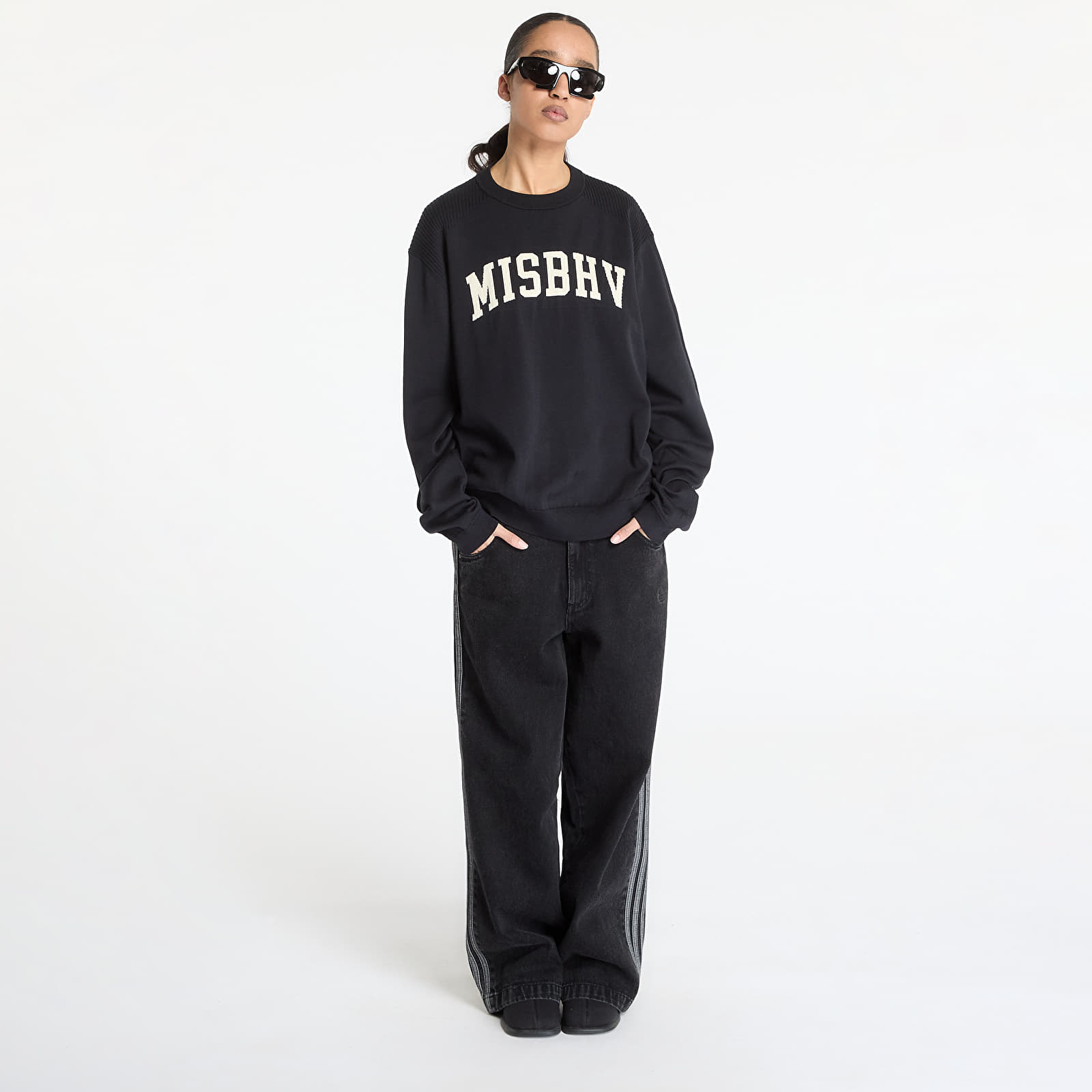 Mikiny MISBHV Knitted Varsity Crewneck Sweatshirt UNISEX Black