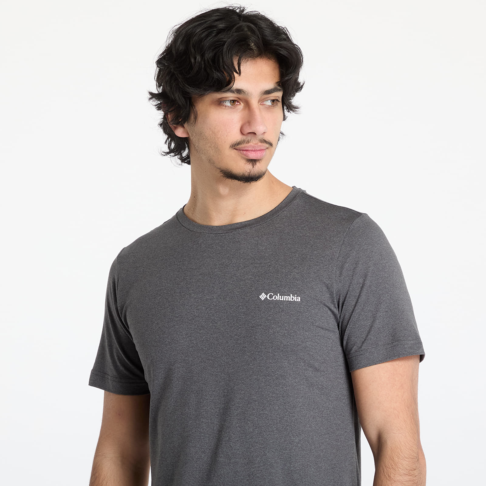 Männer T-Shirts Columbia Kwick Hike™ Back Graphic Shortsleeve Tee Black Heather/ Linear View Multi