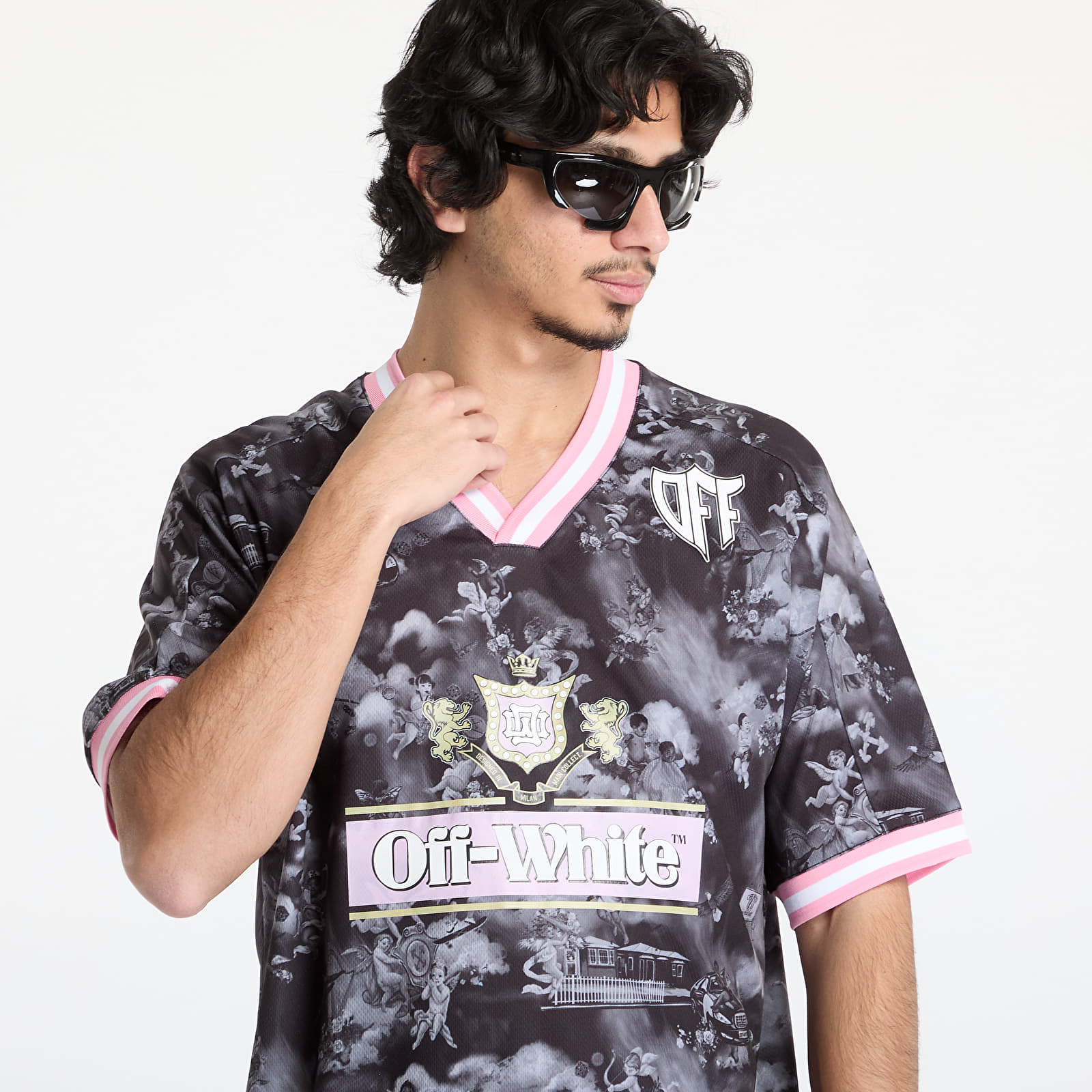 Men's T-shirts Off-White Fresco Soccer Shortsleeve Black & White Angels Tee Black
