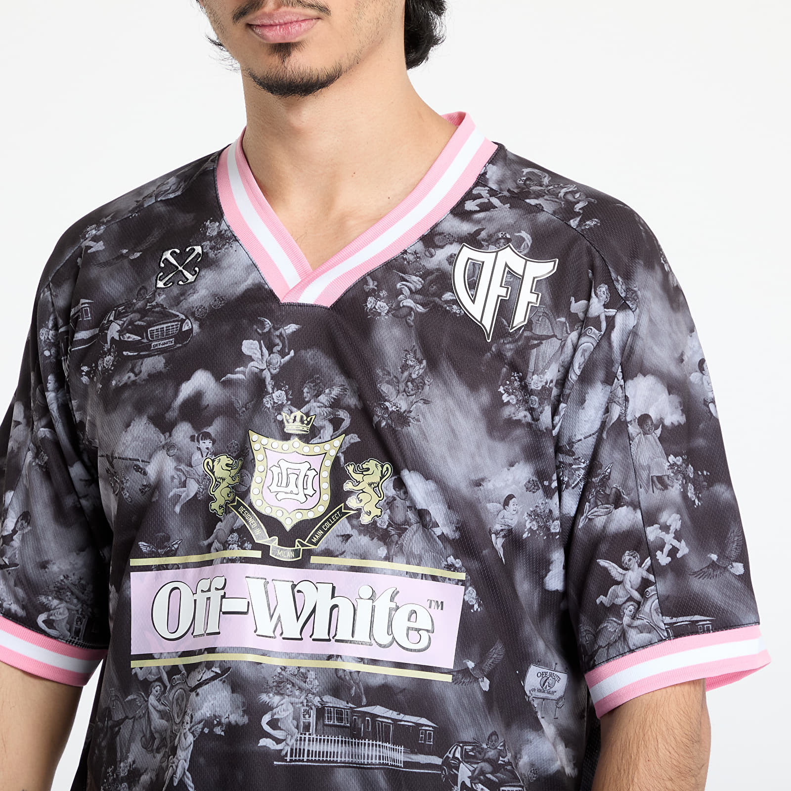 Men's T-shirts Off-White Fresco Soccer Shortsleeve Black & White Angels Tee Black