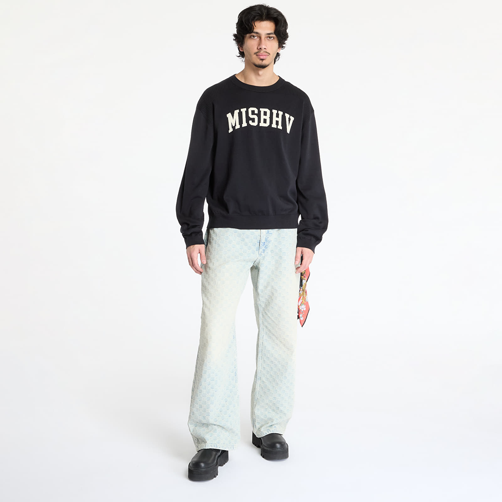 Mikiny MISBHV Knitted Varsity Crewneck Sweatshirt UNISEX Black