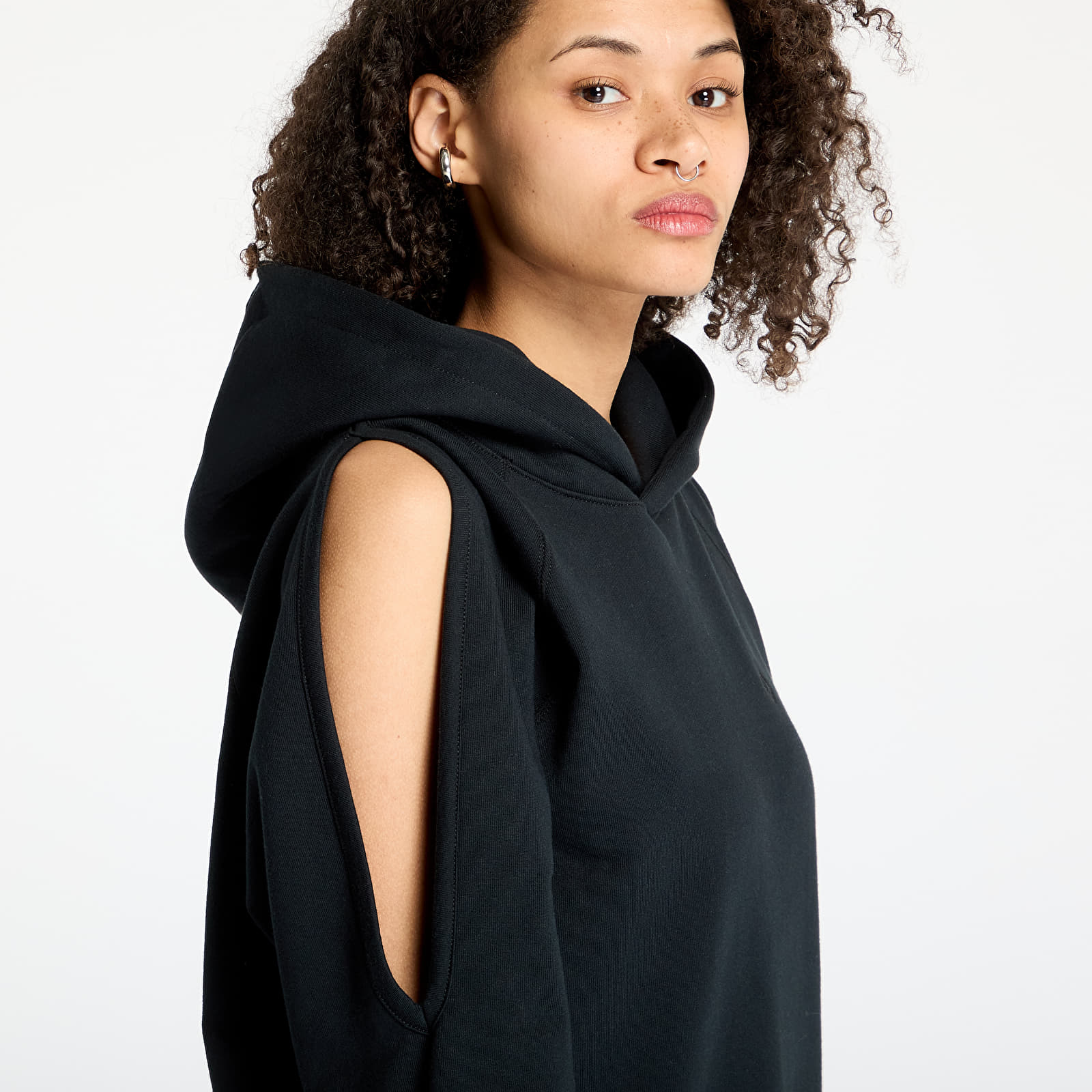Sudaderas con capucha para mujer Converse Loose-Fit Shoulder Cut-Out Fleece Hoodie Black