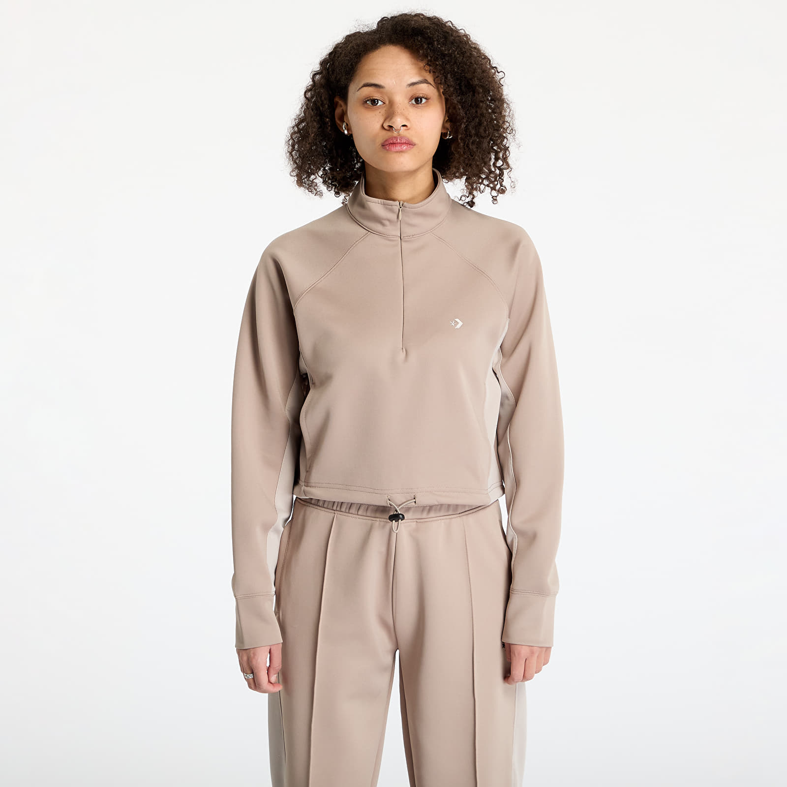 Bluzy z kapturem Converse Cropped Fleece Turtleneck Vintage Cargo Sweatshirt Beige