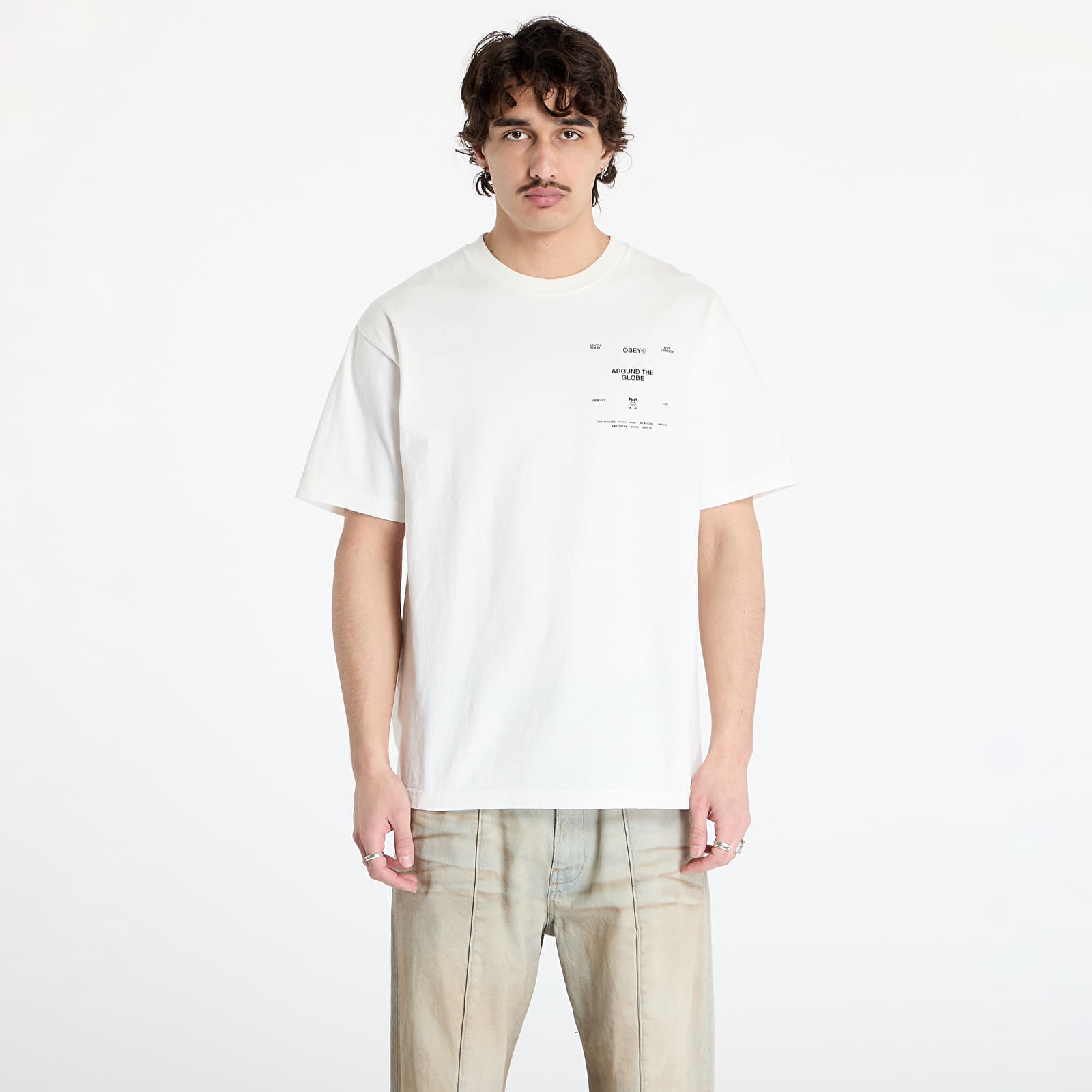 Miesten T-paidat OBEY Around The Globe T-Shirt Pigment Vintage White