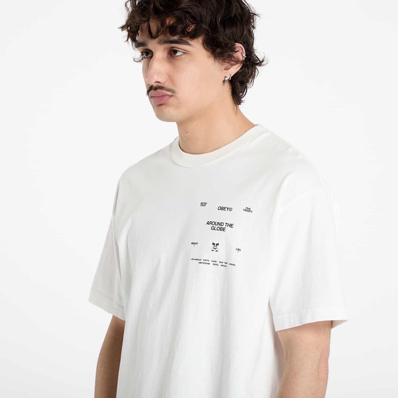 Miesten T-paidat OBEY Around The Globe T-Shirt Pigment Vintage White