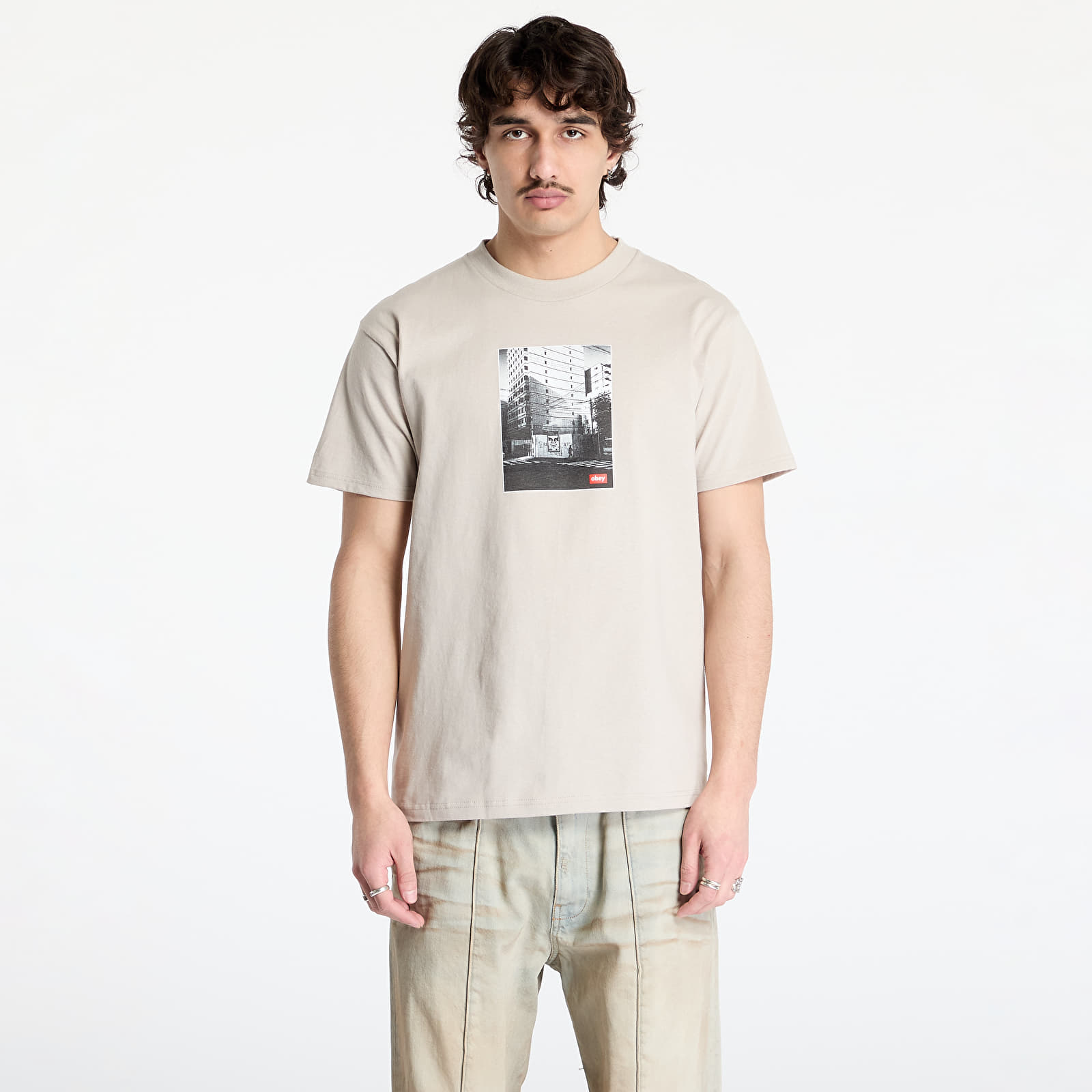 Männer T-Shirts OBEY Osaka Photo T-Shirt Silver Grey