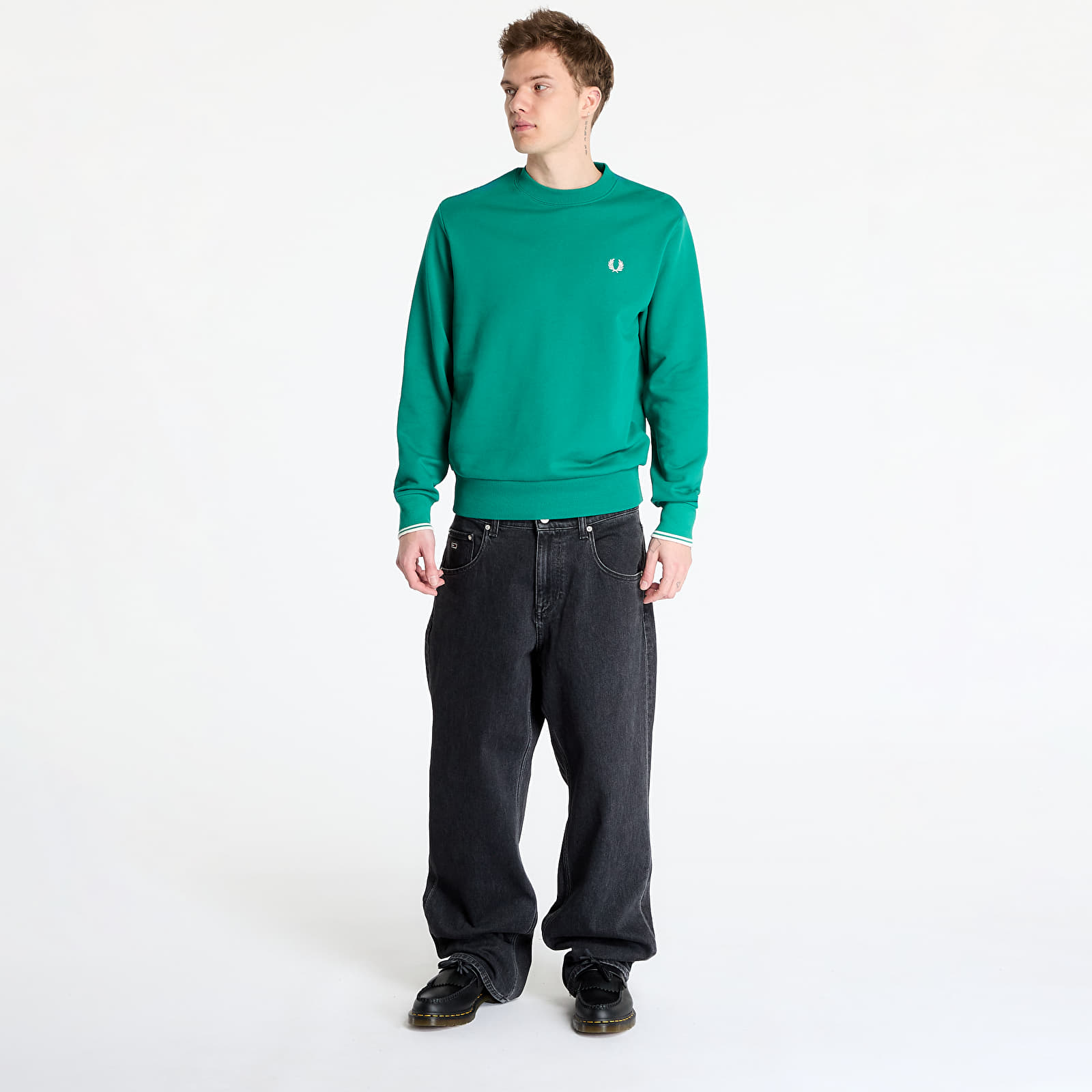 Hanorace FRED PERRY Crew Neck Sweatshirt Label Green