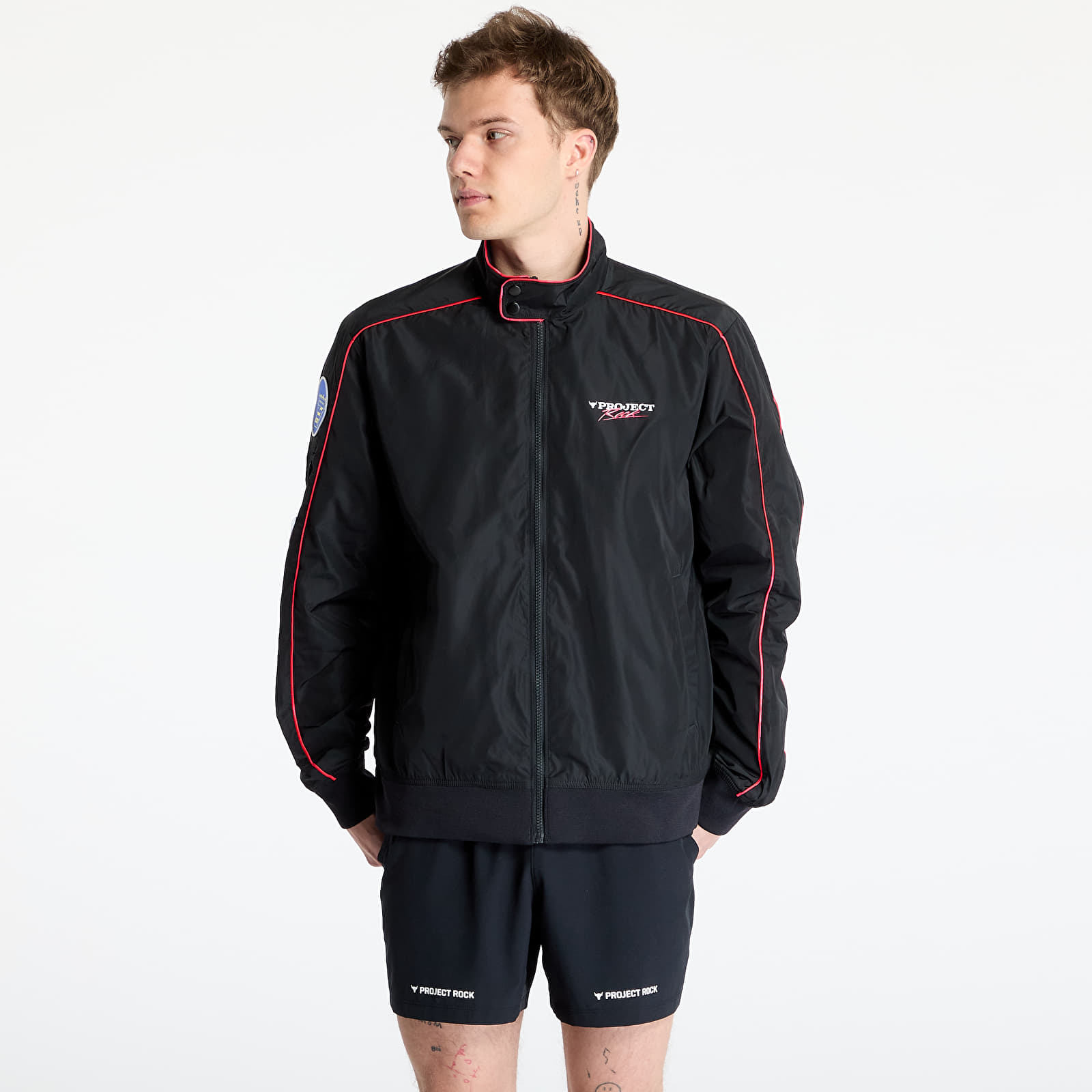 Pánské bundy Under Armour Project Rock Warmup Jacket Black