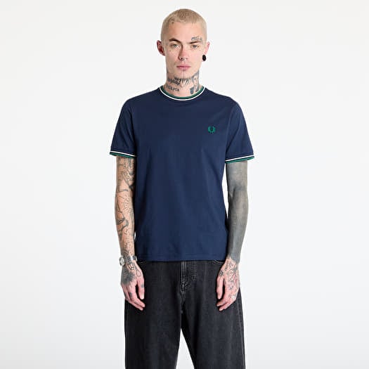 FRED PERRY Twin Tipped T-Shirt Dark Carbon / Light Ecru / Label Green