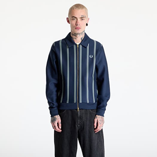 FRED PERRY Striped Collared Track Jacket Tennis Blue