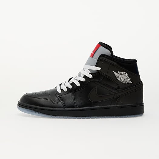 Air Jordan 1 Mid Se Black/ Black-White-Wolf Grey-Fire Red-Mtlc Silver