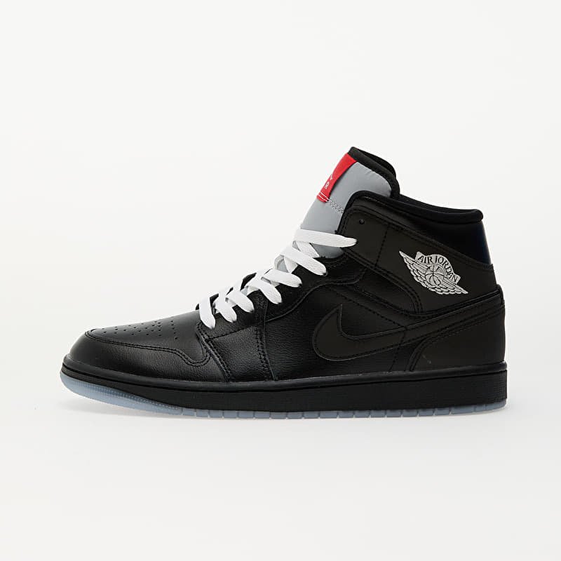 Air Jordan 1 Mid Se Black/ Black-White-Wolf Grey-Fire Red-Mtlc Silver